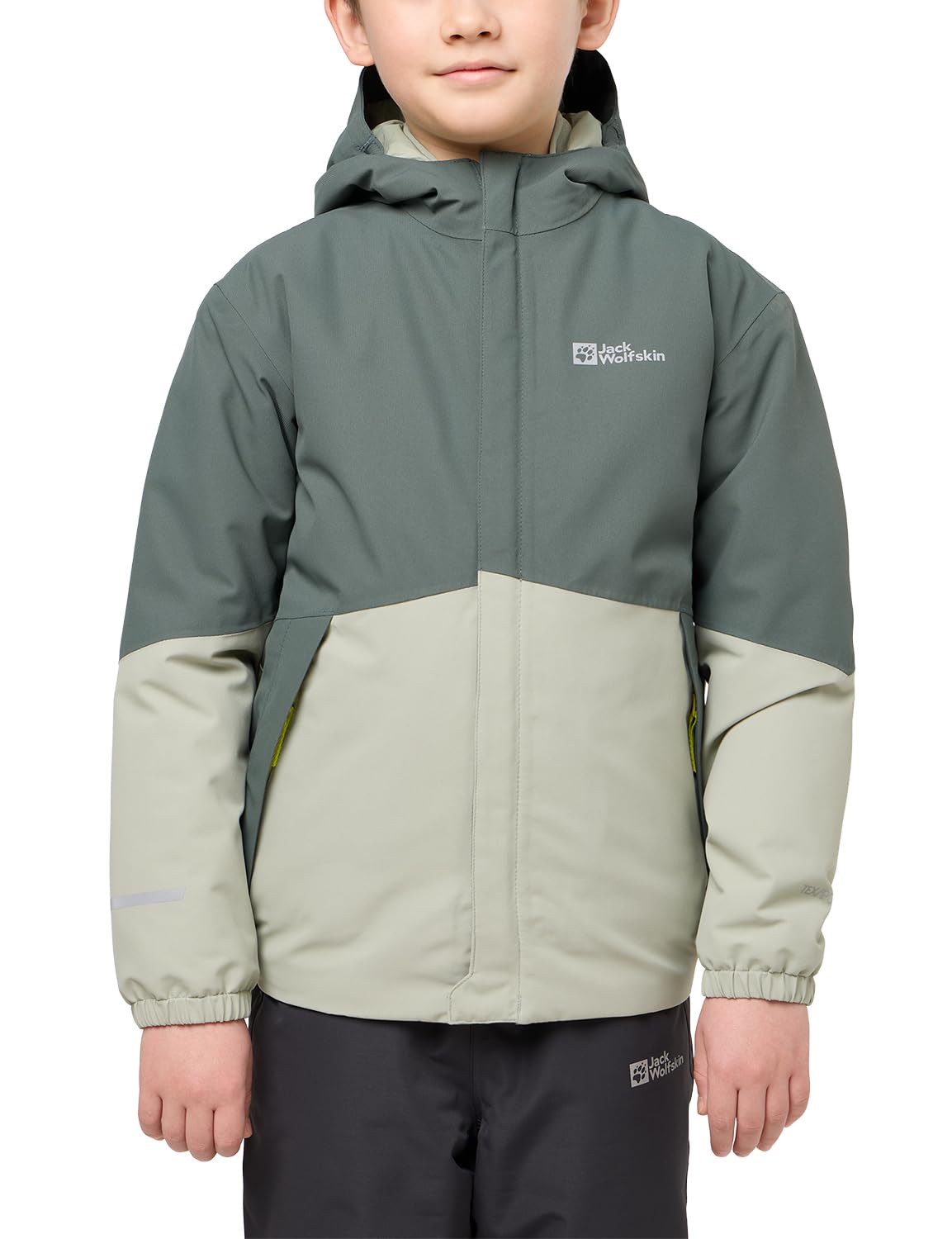 Jack Wolfskin - BLOCKY JACKET K, Chaqueta de plumas niños unisex, slate green/mint leaf,