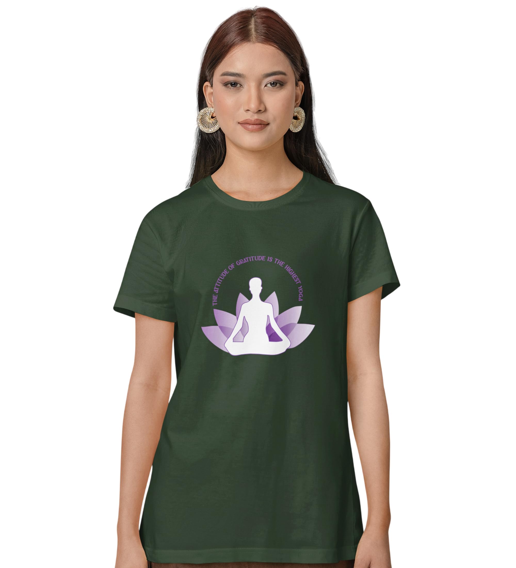 Attitude of Gratitude : Printed Round Neck Cotton Green T-Shirt for Womens-image-24
