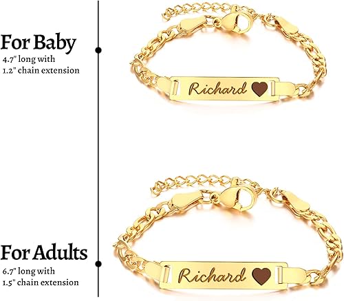Miniatura 5 de Pulseras personalizadas con piedra natal de bebé para niñas, pulseras de identificación de nombre chapadas en oro de 18 quilates para niños, regalos