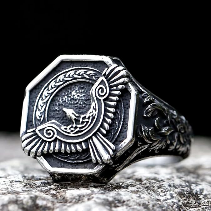 Flying Eagle Ring for Man Woman Norse Mythology Viking Ring Party Gift, Stainless Steel, Silver