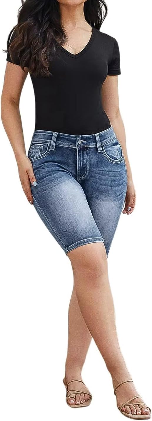 Flamingals Women's Button Fly Ripped Denim Shorts Without Belt Mid Waist Casual Shorts - Image 4