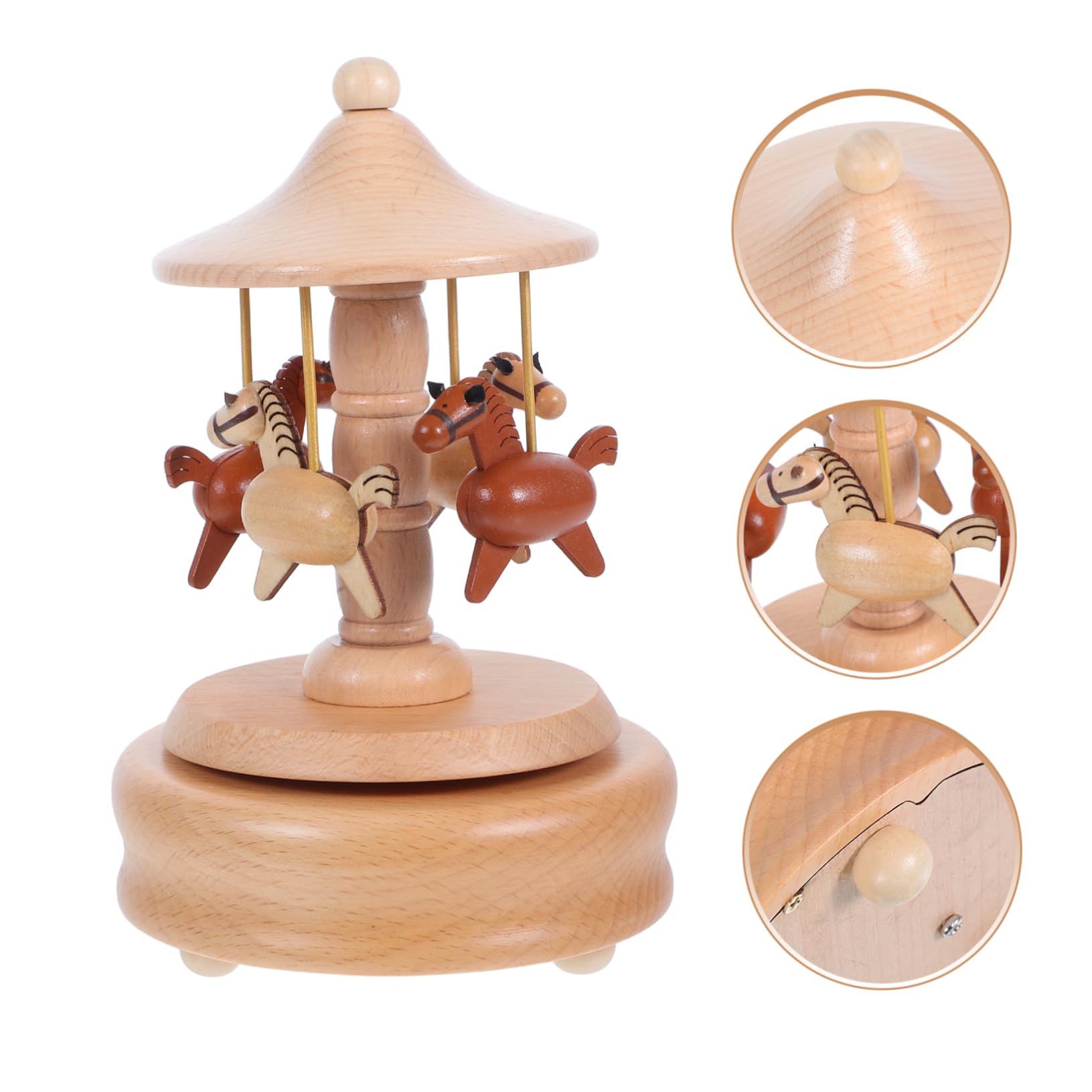 ibasenice Carillon Giostra Rotante in Legno Beige per Casa e Compleanno