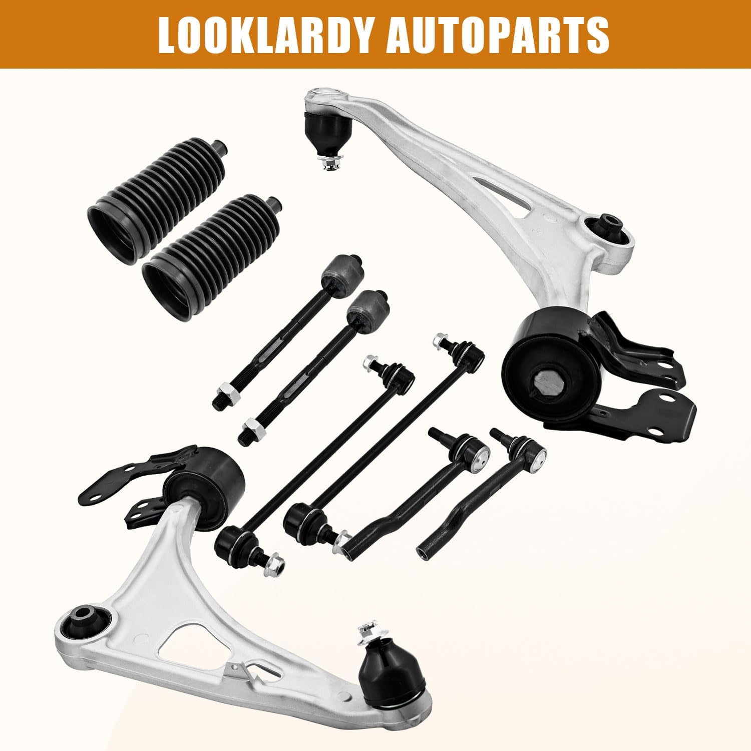 MS601229 10PCS Front Lower Control Arms Kit w/Sway Bar & Tie Rods Compatible With Acura MDX 2014-2021 Honda Pilot 2015-2021 Replace MS601230
