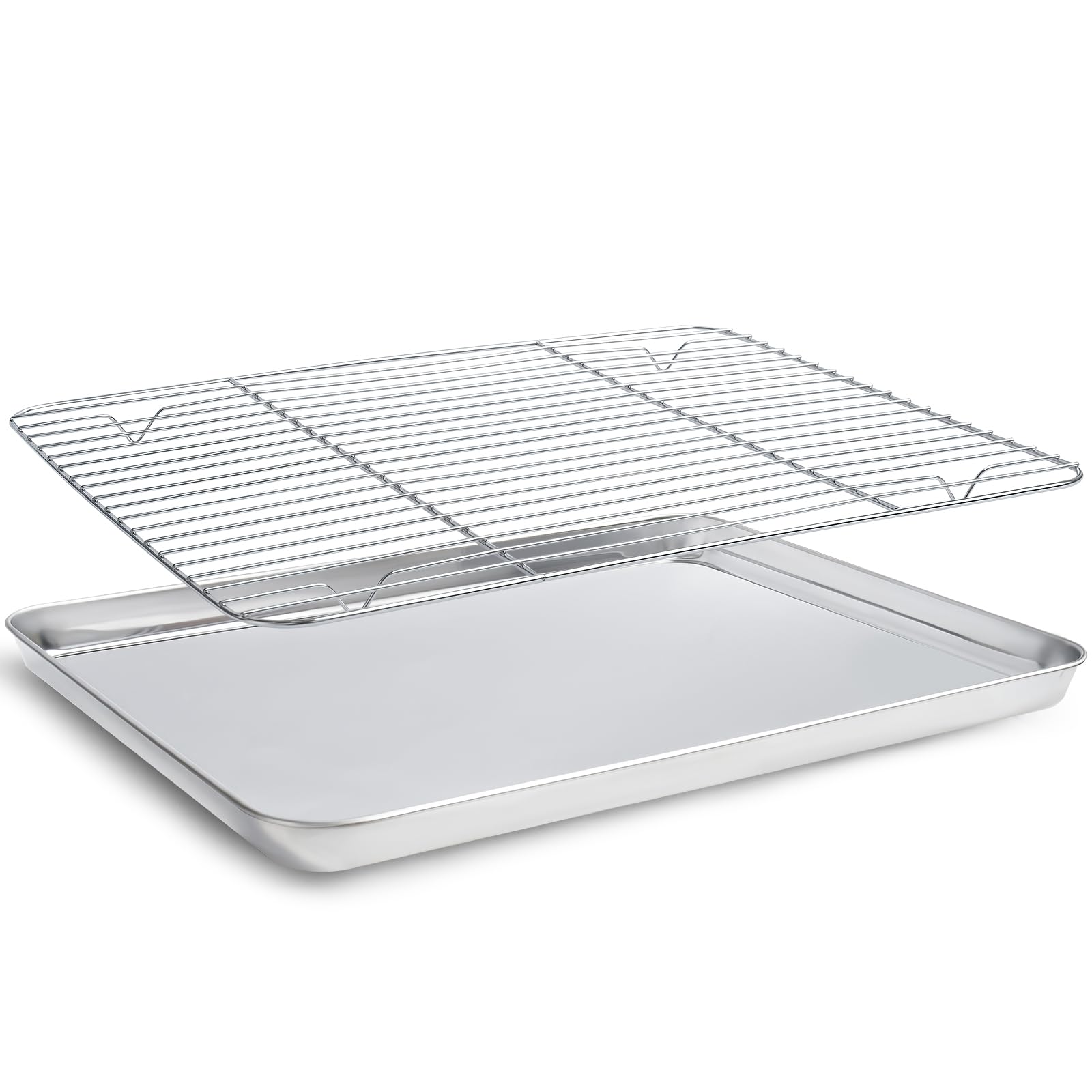 Baking Tray with Wire Rack Fit for Oven/Microwave/Bread Machine, Coating-Free Non-Stick Baking Pans for Cookies/Bacon/Meat Dishwasher Safe (26-20-2.5)