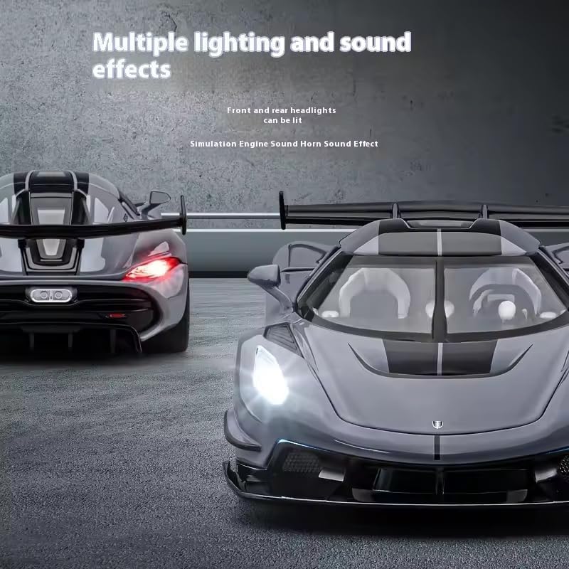 Image of 1:24 Koenigseggg Jesko Sport Alloy Metal Pull Back Die-cast Car Openable 2 Doors and Light Music Toy Car for Kids (1:24 Koenigseggg - Black)
