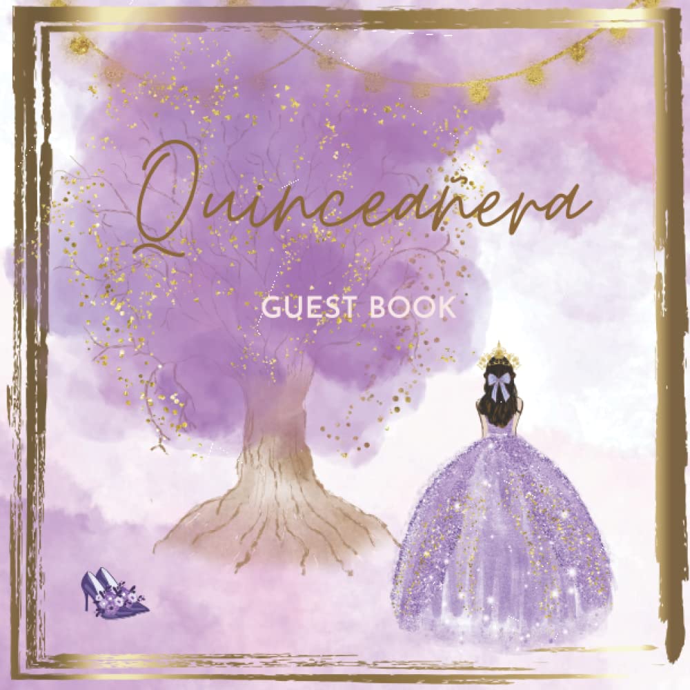 Quinceanera Guest Book (Purple Theme): Mis Quince Años (15 Year Old Birthday) Party Keepsake for Guest Messages and Memories