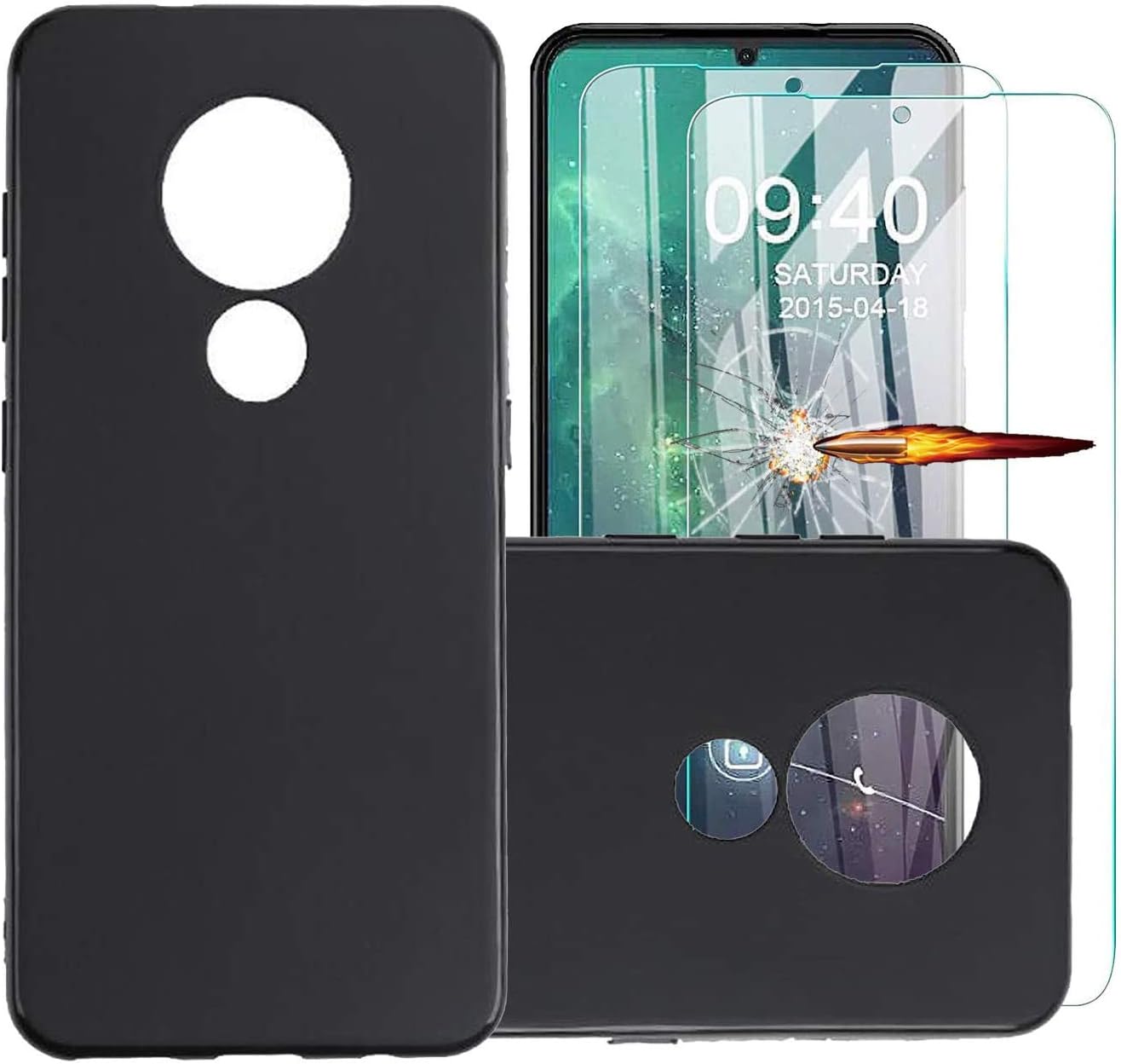 MISIDE Compatible for Nokia 7.2 Case,with Nokia 7.2 screen protector.[3 in 1] [Scratch Resistant] Slim Fashion Soft TPU Shockproof Case + 9H Tempered Glass screen protector (Black)