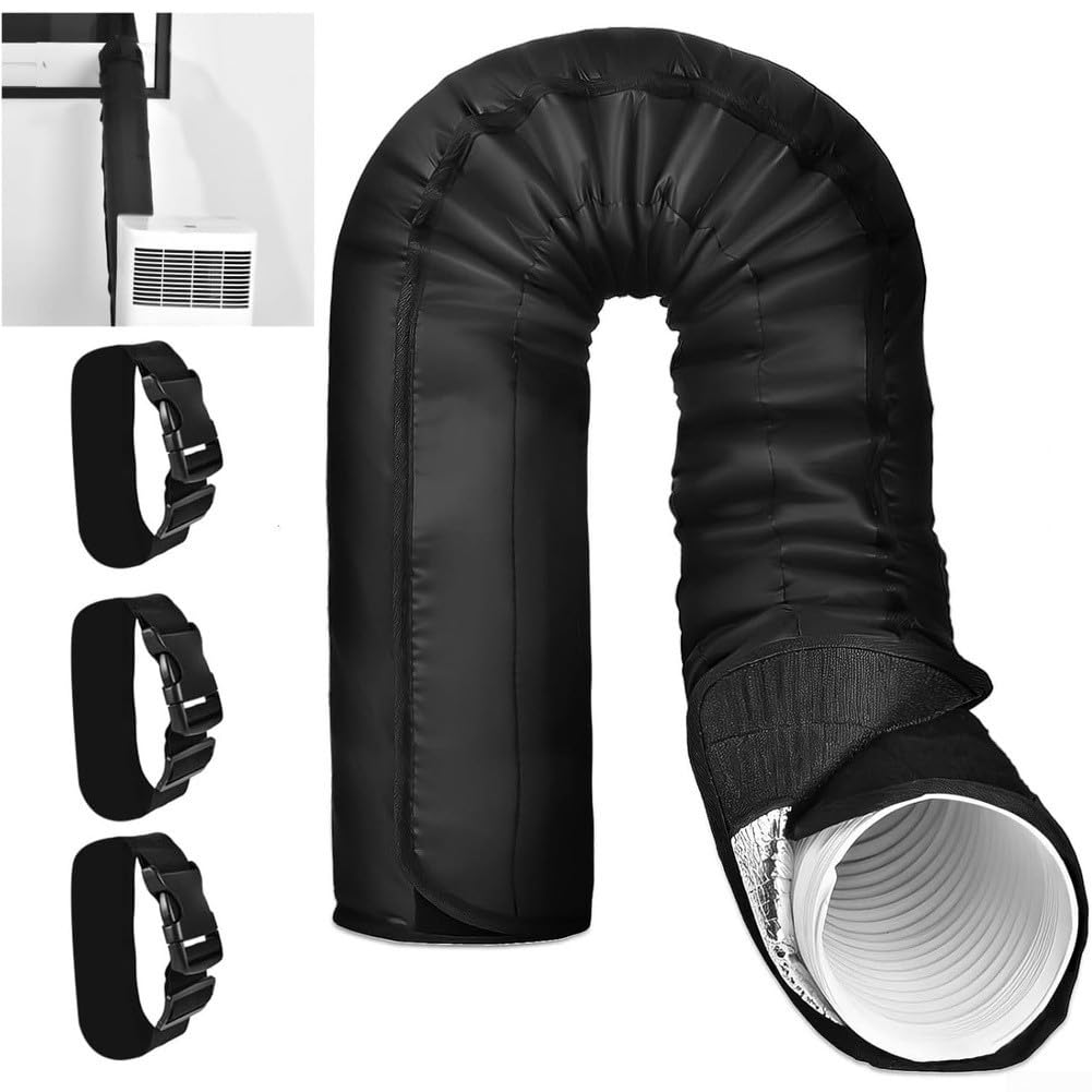 Tragbare AC-Schlauch-Isolierhülse, für Klimaanlagen-Auspuffrohrabdeckung mit Hitzeschild & reflektierender Folie, wetterfeste Thermofolie für 5-5,9 Zoll Kanäle
