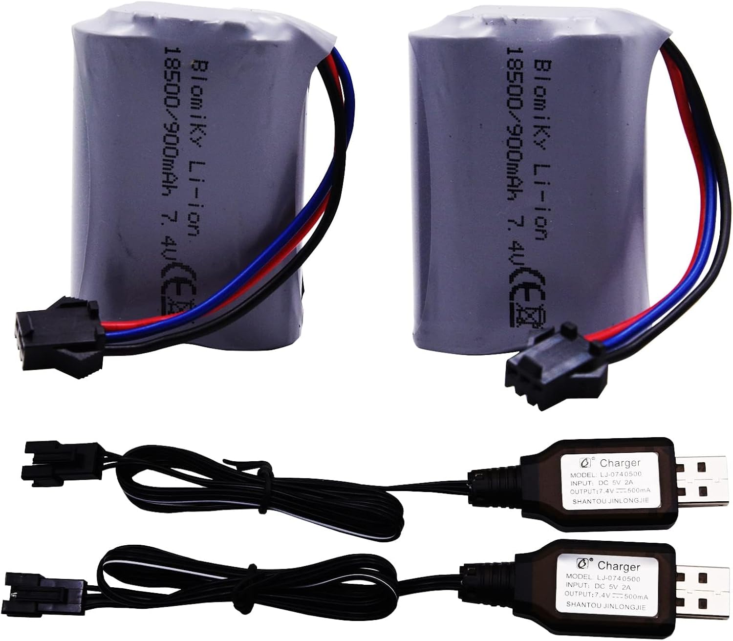 Blomiky 7.4V 900mAh 10C SM-3P Plug Li-ion Rechargeable Battery and USB Cable Suitable for E341 G03082R Amphibous RC Cars / C82 Battery and USB