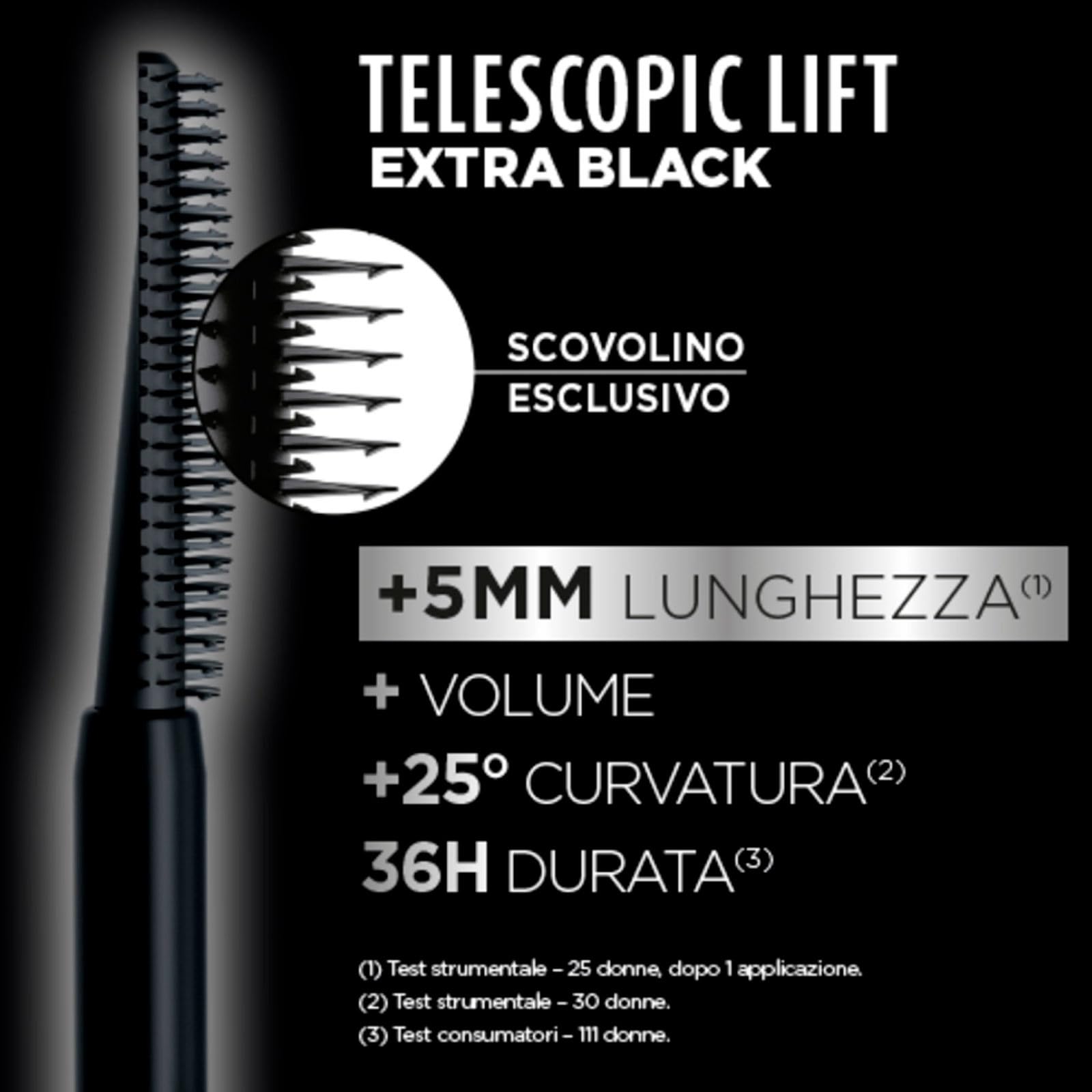 L'Oréal Paris Telescopic Lift Mascara, verlängerend und voluminös, 36 Stunden, Effekt gekräuselte Wimpern, ohne Klumpen, Formel mit Ceramiden, Farbe Extra Schwarz, 4 Kosmetika