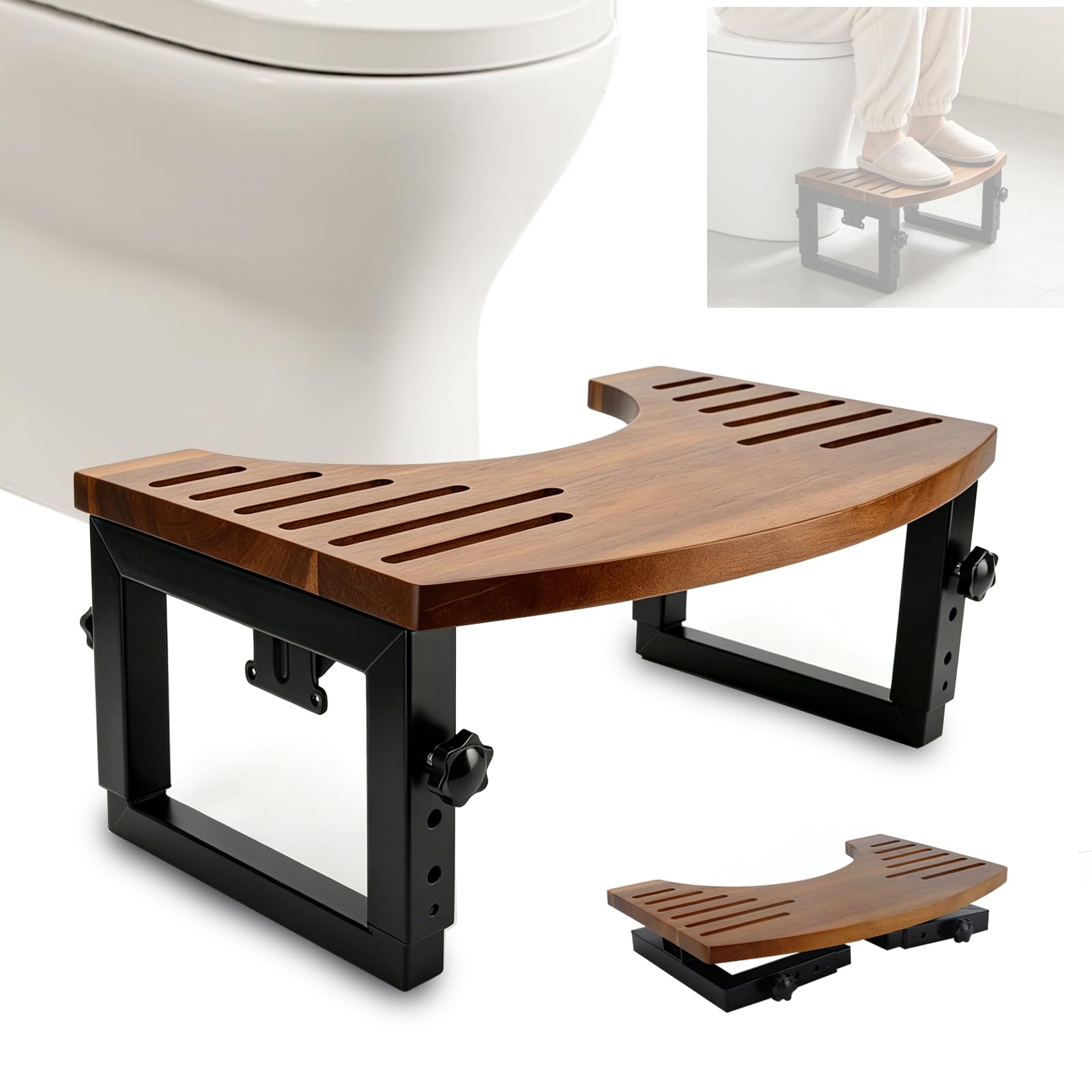 Tabouret de Toilette Pliable 40 x 26 cm Tabouret Toilette en Bois Antidérapant Tabouret WC Physiologique pour Salle de Bain Marche Pied Toilette Aide à Soulager Constipation et Les Ballonnements