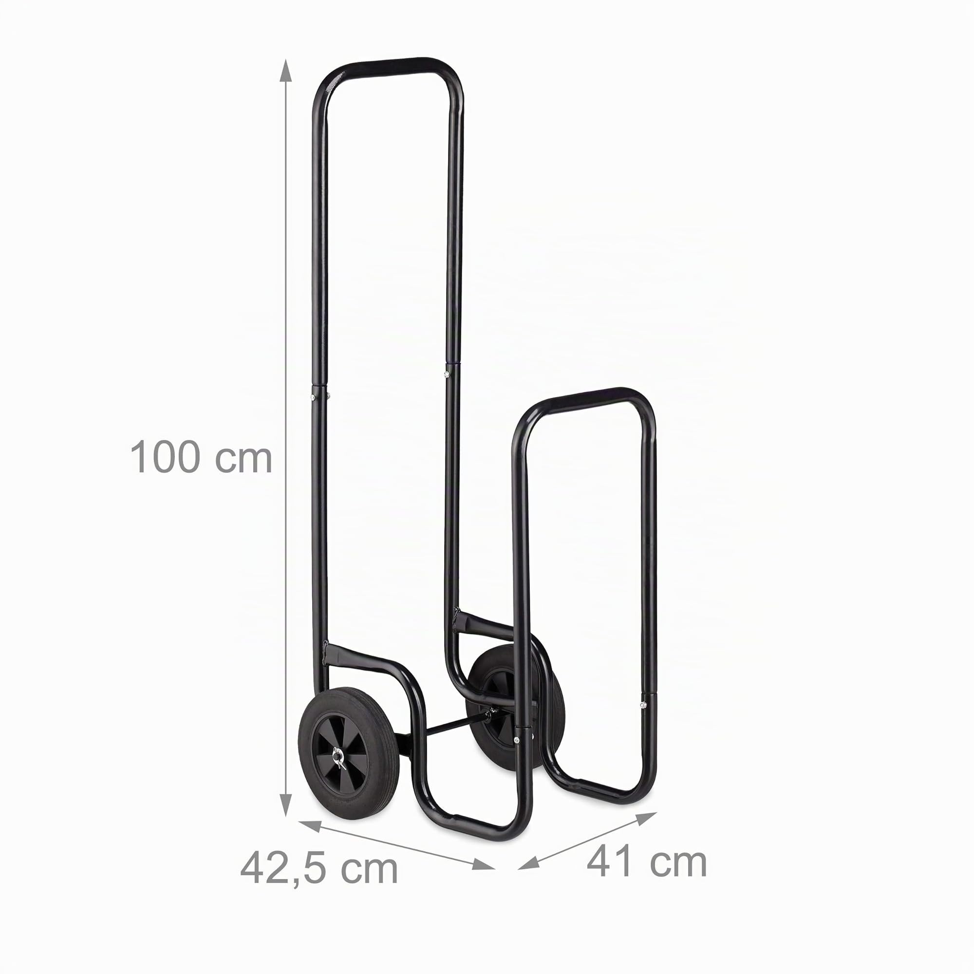 Relaxdays Carrello per Legna in Acciaio con 2 Ruote, Capacità di Carico 60 kg, Nero