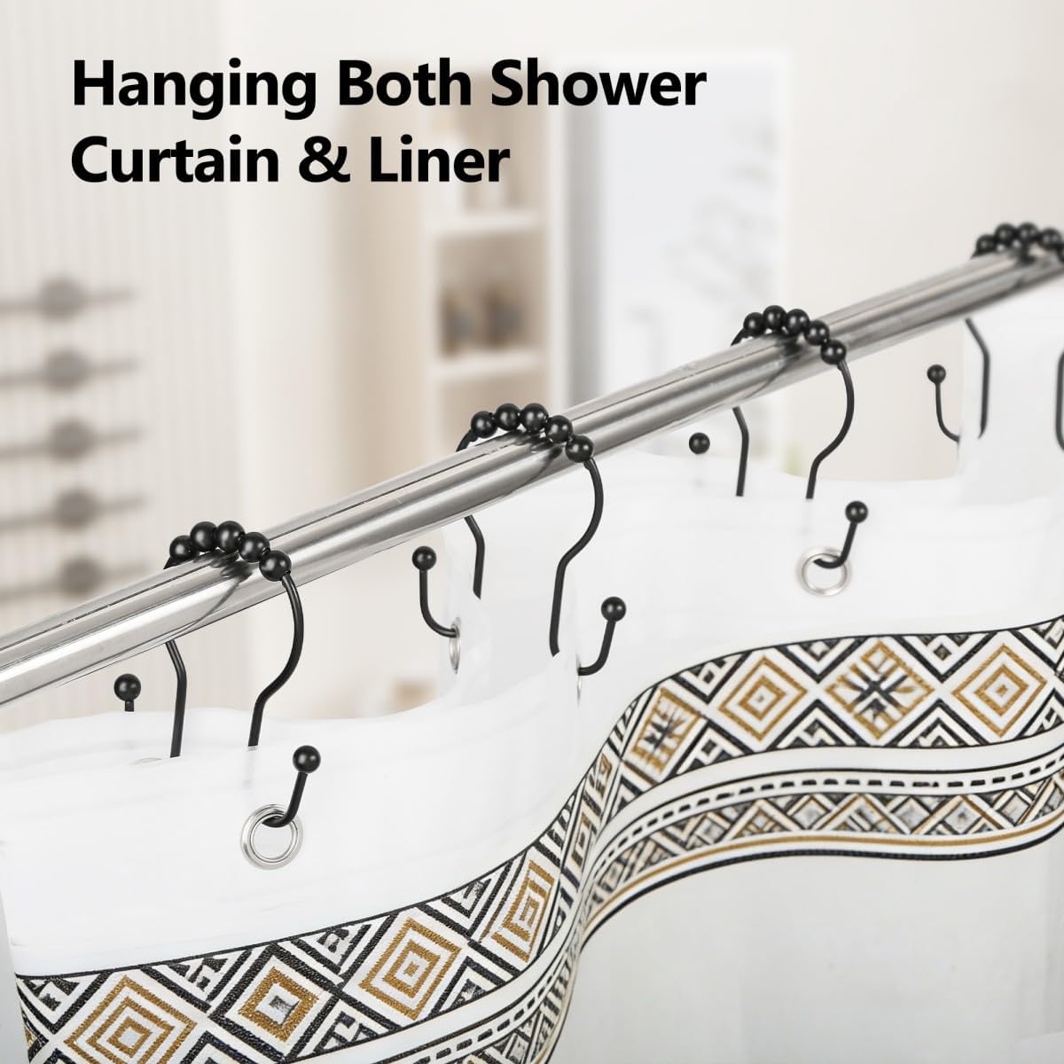 Resze 12PCS Shower Curtain Hooks, Sturdy Metal Shower Curtain Rings(Black)