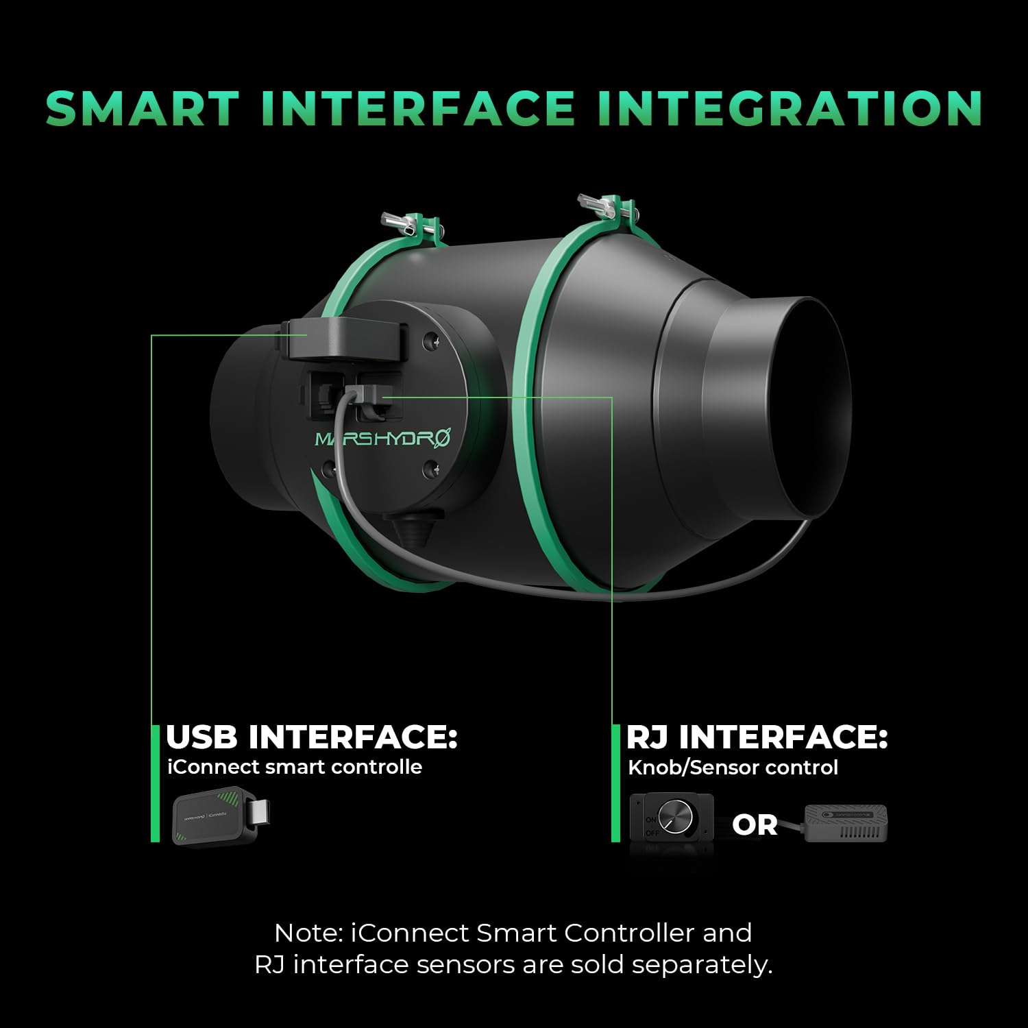 MARS HYDRO iFresh - Combo de ventilador inteligente en línea de 4 pulgadas, con controlador de velocidad variable, sensor de sonda de temperatura y humedad, para calefacción y refrigeración, tiendas