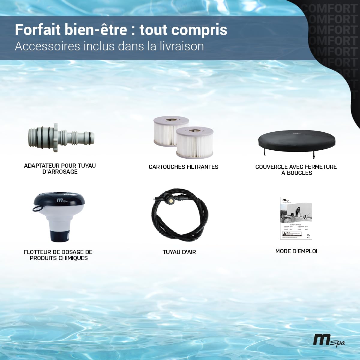 Miweba MSpa Spa Gonflable Extérieur Bergen C-BE061 | Rond ⌀ 204,0 cm - Spa Gonflable 6 Personnes - Nettoyage UV-C - Jusqu'à 1429 L - 40°C - Télécommande - 138 Jets (6 Personnes)