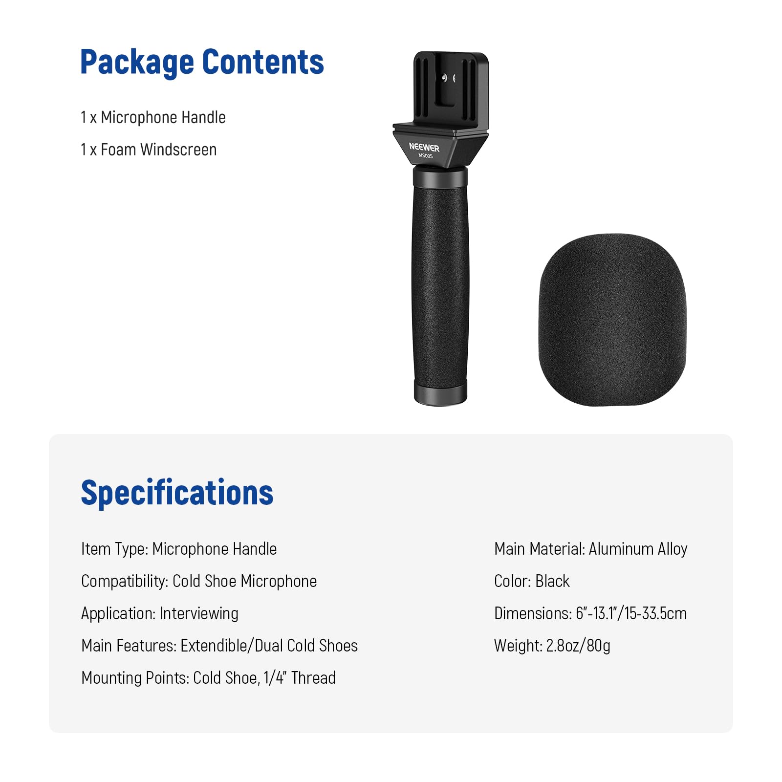 NEEWER Microfono Lavalier Telescopico da 13"/33cm con Parabrezza Anti-Scivolo in Schiuma Anti-Scivolo per Interviste, Compatibile con Rode Wireless Go II DJI Mic CM31, MS005