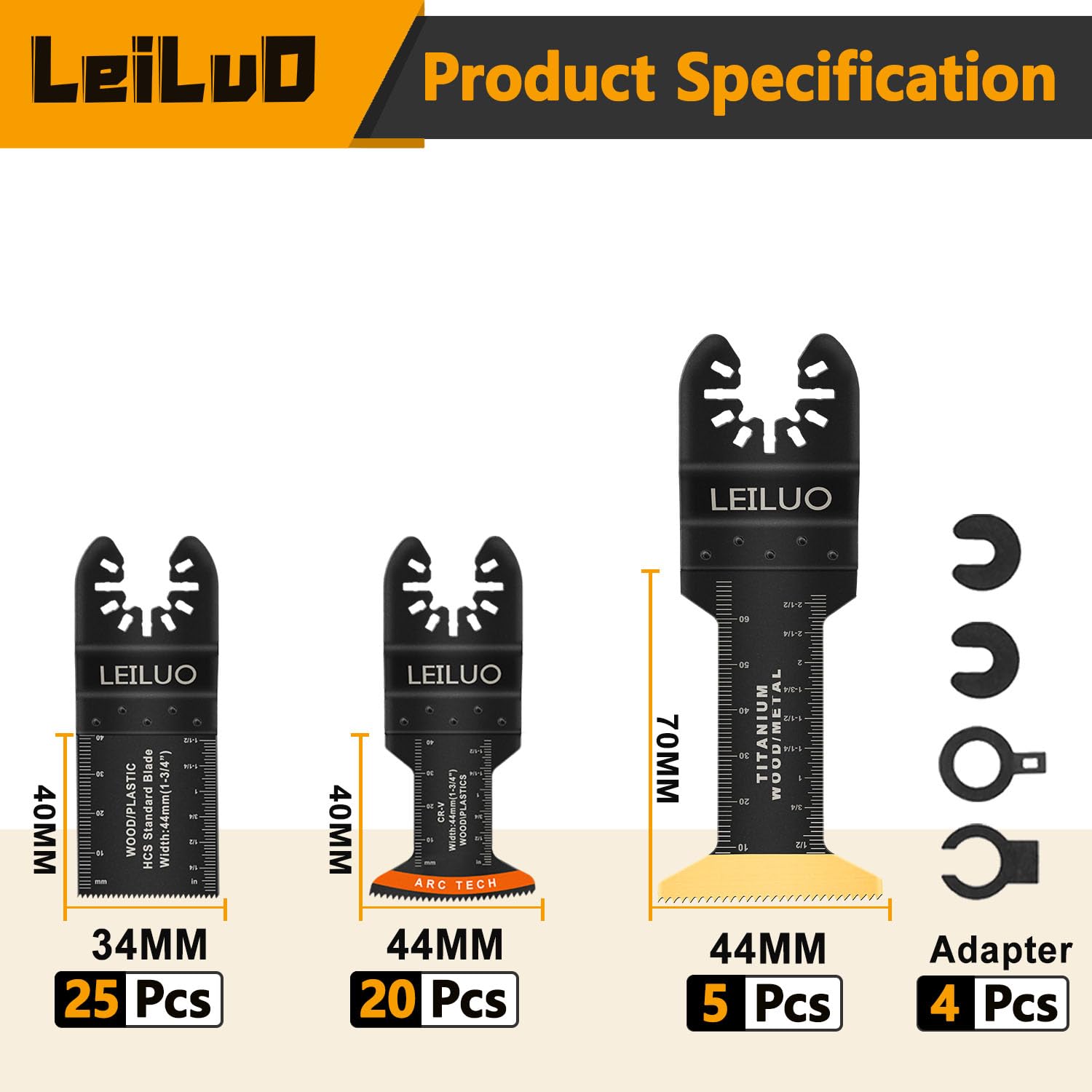 Leiluo, lame per sega oscillante per legno, plastica, a sgancio rapido, kit di lame oscillanti per Dewalt, Worx, Rockwell, Milwaukee Makita Ryobi Silverline Black Decker ecc.