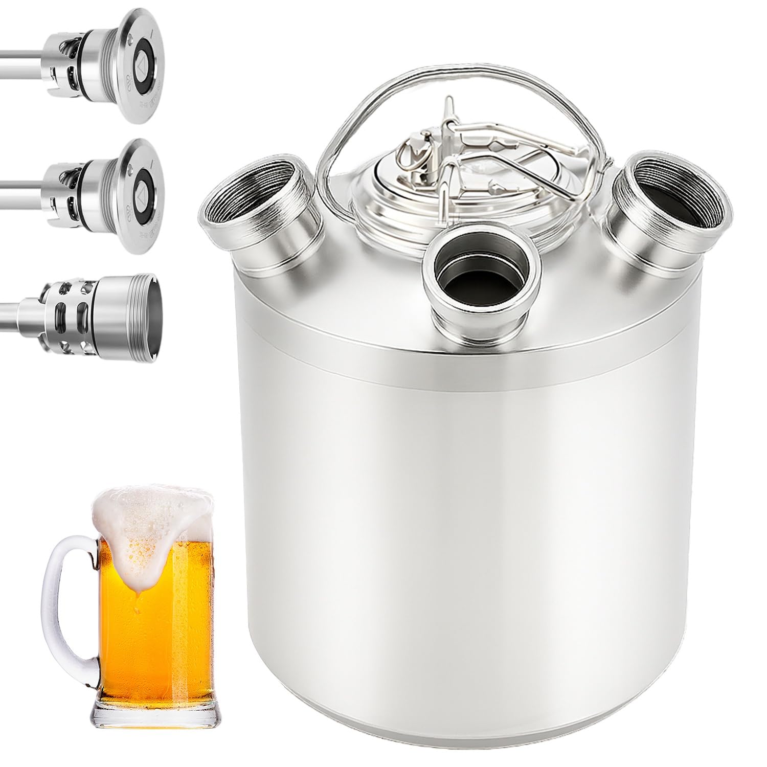 Botte per la Pulizia della Birra in Acciaio Inox 10L, 3 Teste Contenitore per la Pulizia della Birra per Lance di Tipo A e S, Dispositivo di Pulizia della Birra per Impianto di Spillatura della Birra