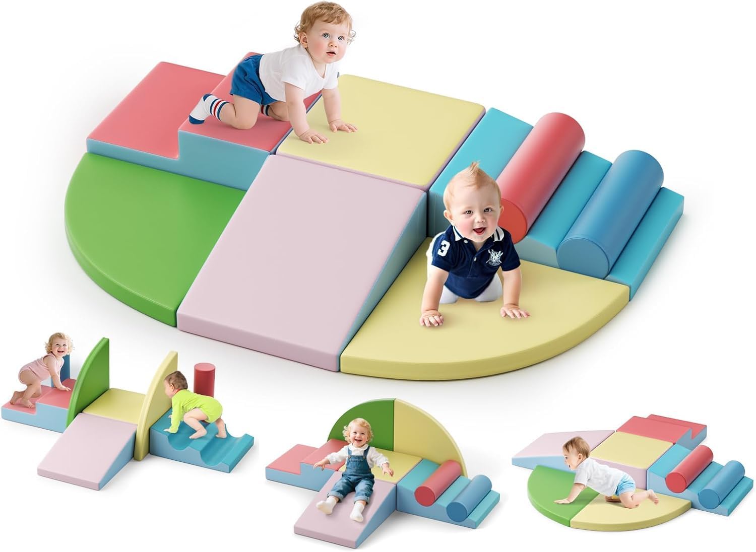 Blocchi di costruzione in schiuma per bambini, blocchi da arrampicata per interni, strutture da arrampicata per bambini, blocchi giganti per scatenarsi e arrampicarsi, ((Set di otto pezzi