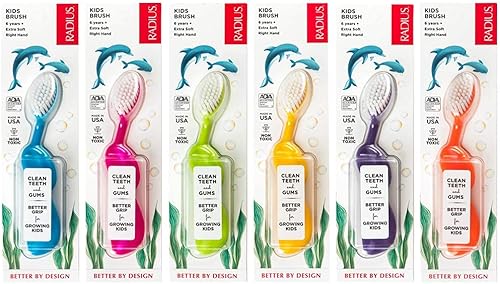 RADIUS Kidz - Cepillo de dientes para niños de 6 años en adelante, sin BPA, aceptado por la ADA, diseñado para limpiar dientes y encías para niños