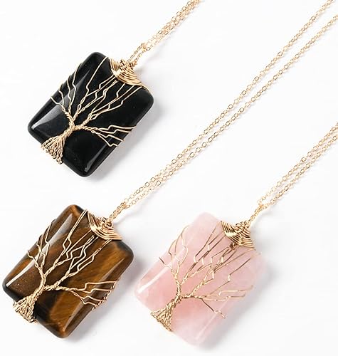 Miniatura 5 de YGLINE Colgante de cristal curativo de cuarzo rosa envuelto en alambre de cobre con piedras preciosas naturales, 3