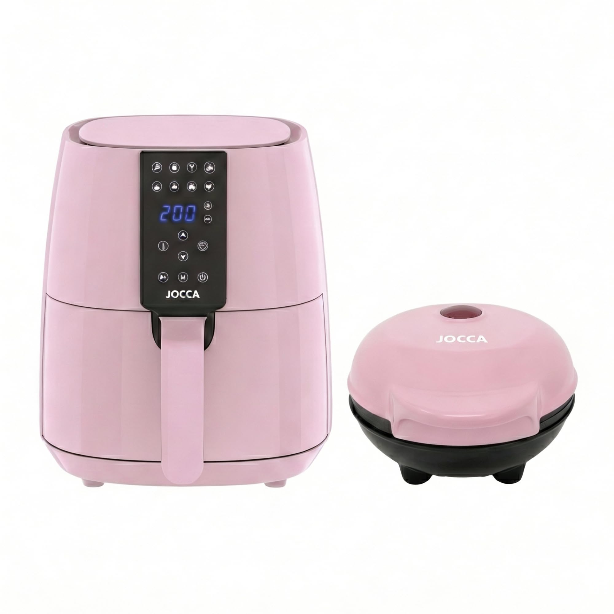 JOCCA Pack de Cocina Rosa: Freidora de Aire 3,8 L + Gofrera Antiadherente 500 W | Cocina Saludable y Postres