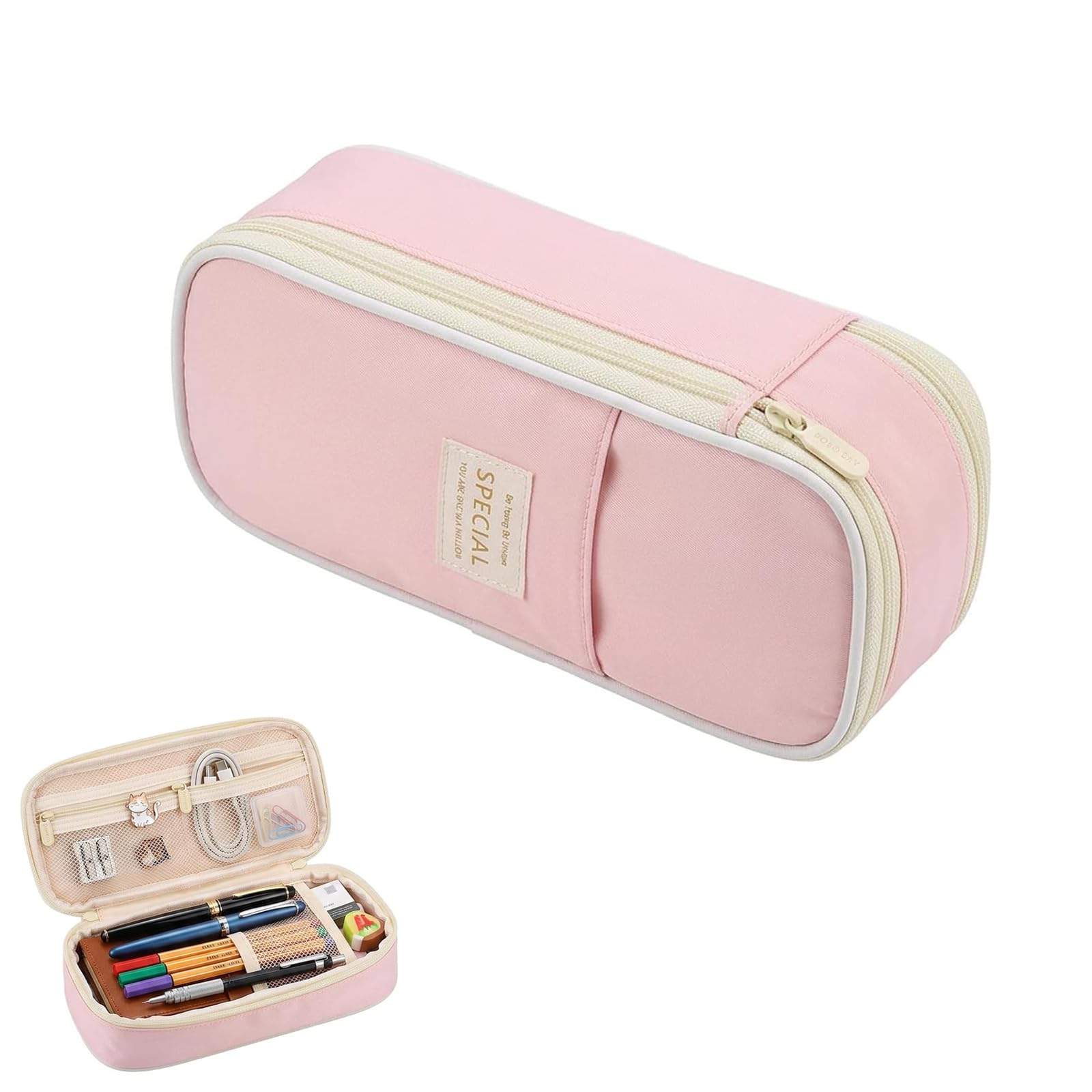 RJFUJP Pink Pencil Case, Cute Pencil Case, Capacity Pencil Pouch with Zip, School Pencils Cases for Stationery Organization and Multi-Purpose Storage