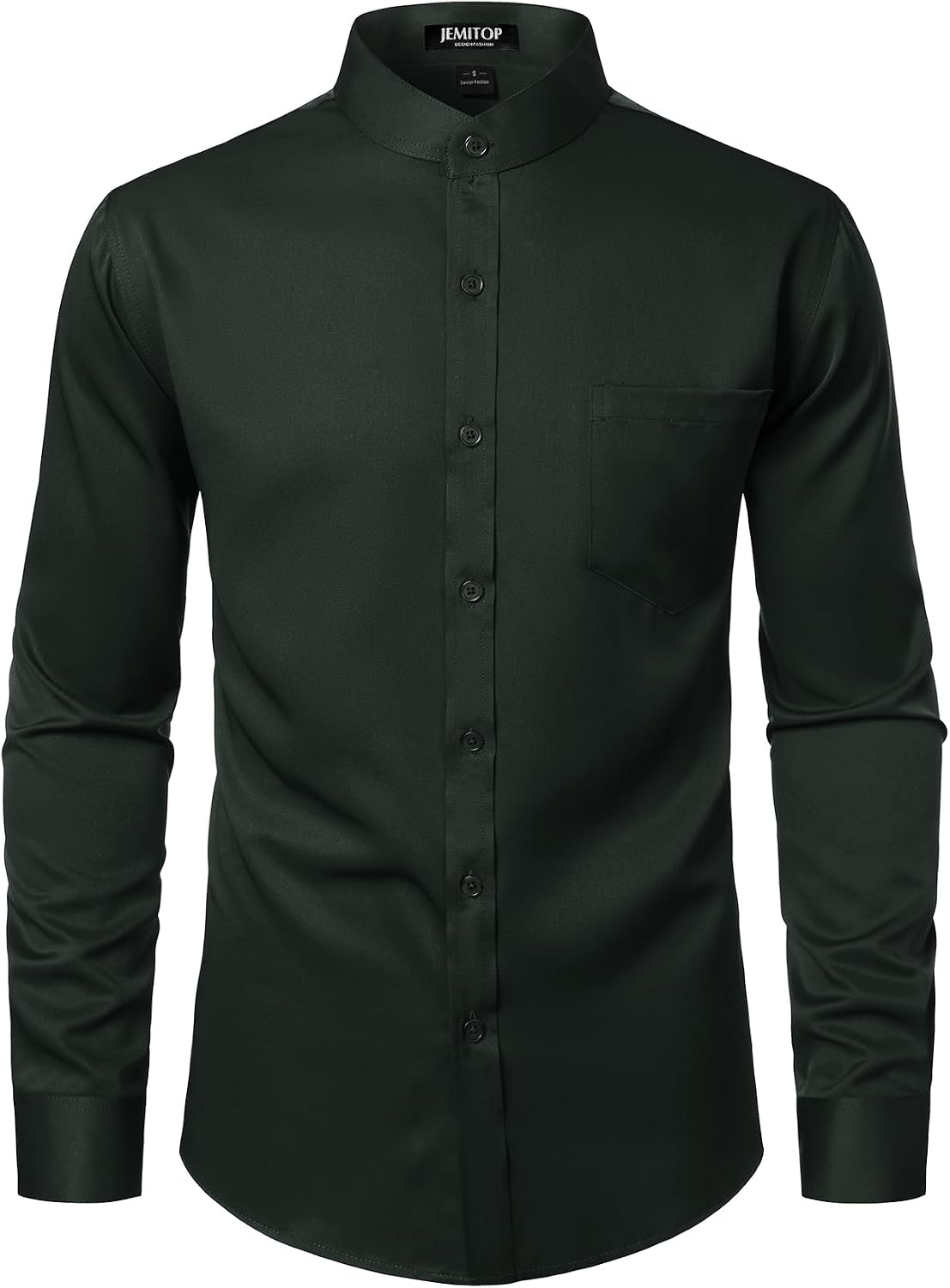 JEMITOP Mens Stretch Wrinkle-Free Slim Fit Mandarin Collar Button Down Shirts Long Sleeve Dress Shirt with Pocket