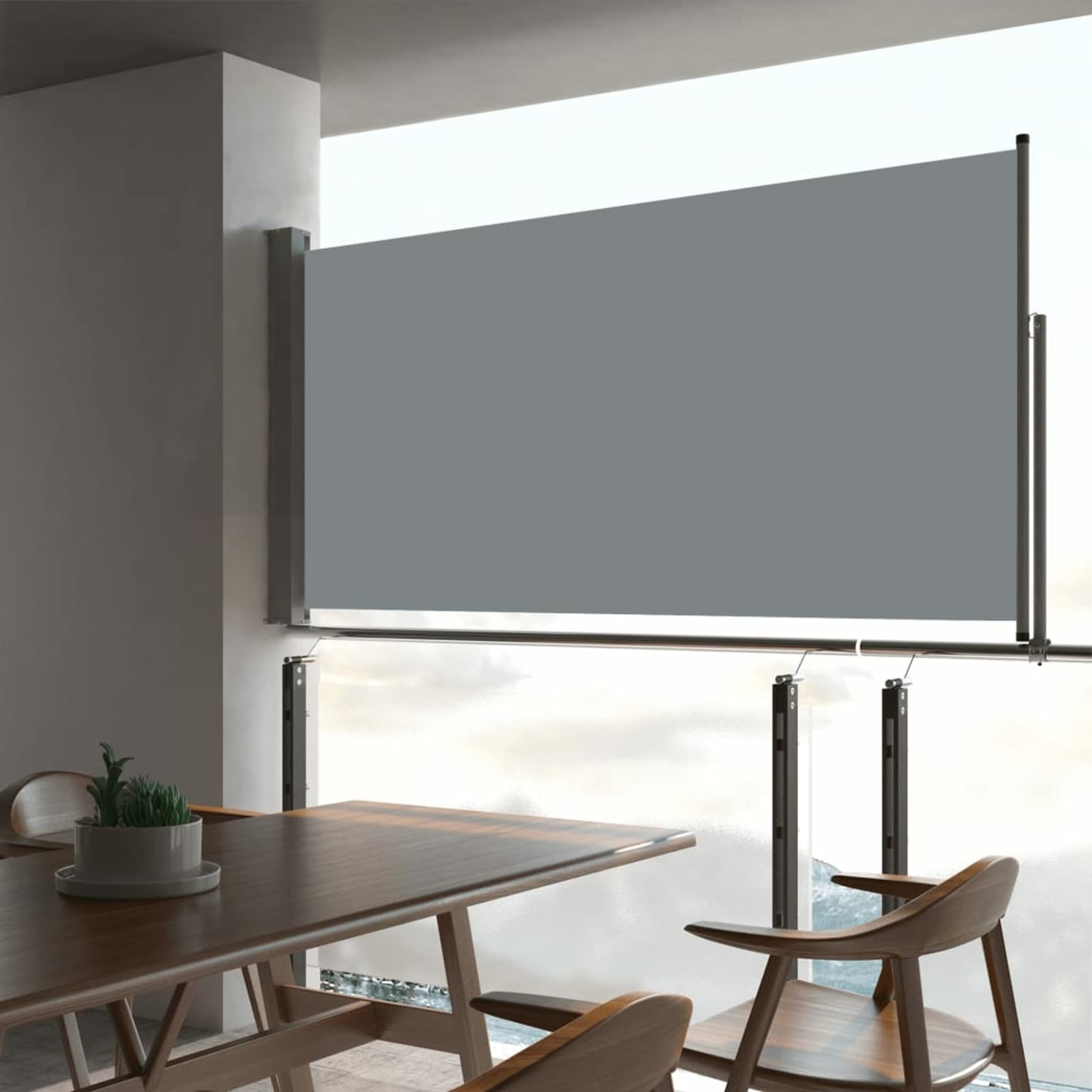 Tenda Laterale Retrattile per Patio 80x300 cm Grigia,Tenda Retrattile per Patio,Antivento Protezione Privacy UV Protezione-48360