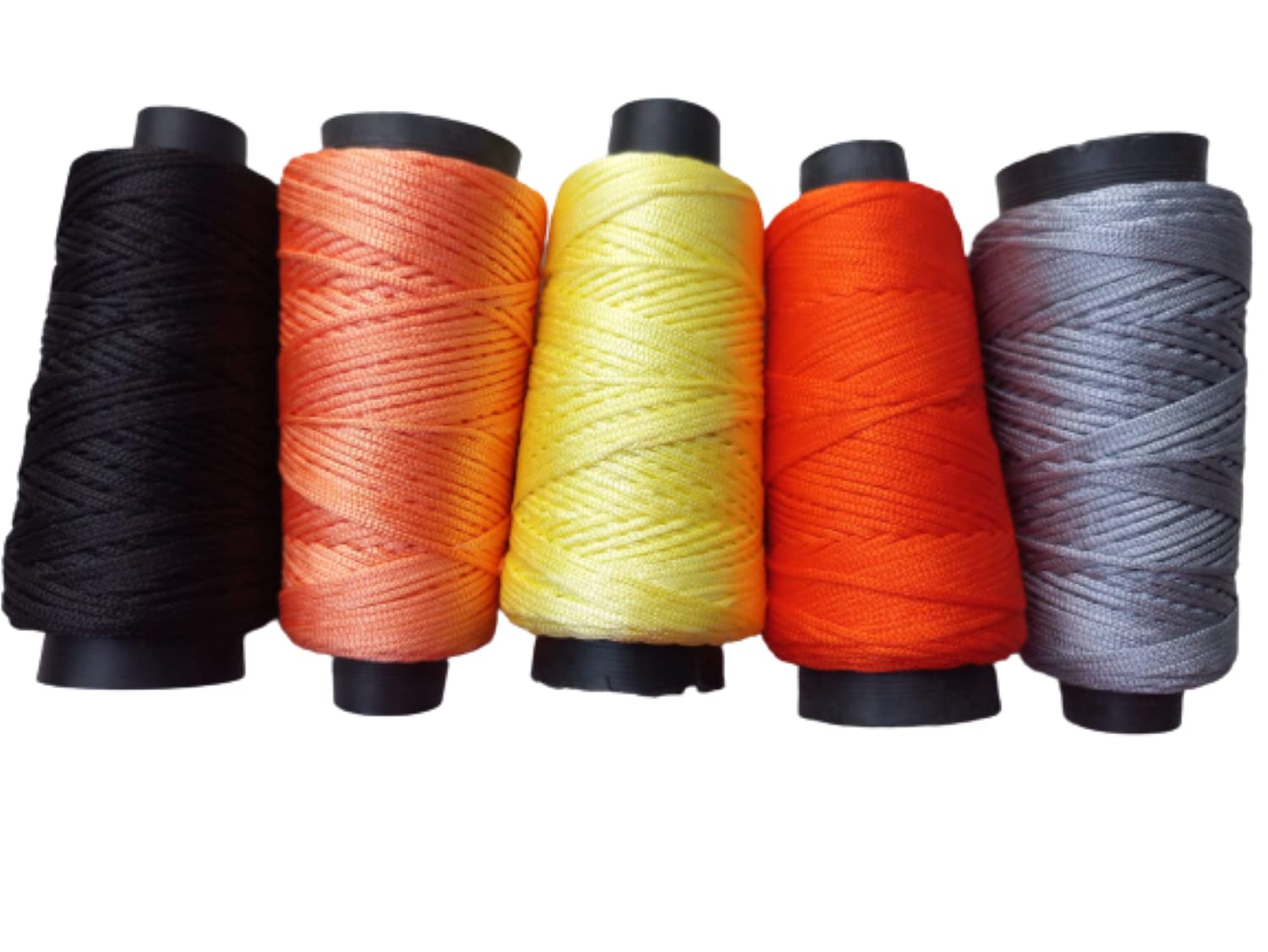 Multi Knitting Yarn Crochet Thread for Crochet Projects and Applique, Hand Bags, Lace Trim Set of 5 (Black+Green+Lemon+ Orange+Gray)