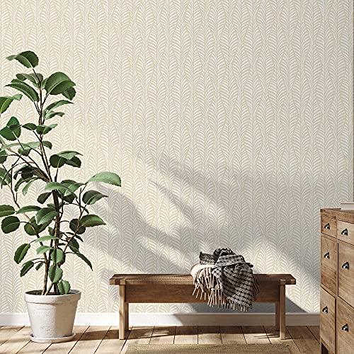 Tempaper White Clay Block Print Leaves, Designer Removable Peel And Stick Wallpaper, 20.5 In X 16.5 Ft, Made In The Usa #TOP2