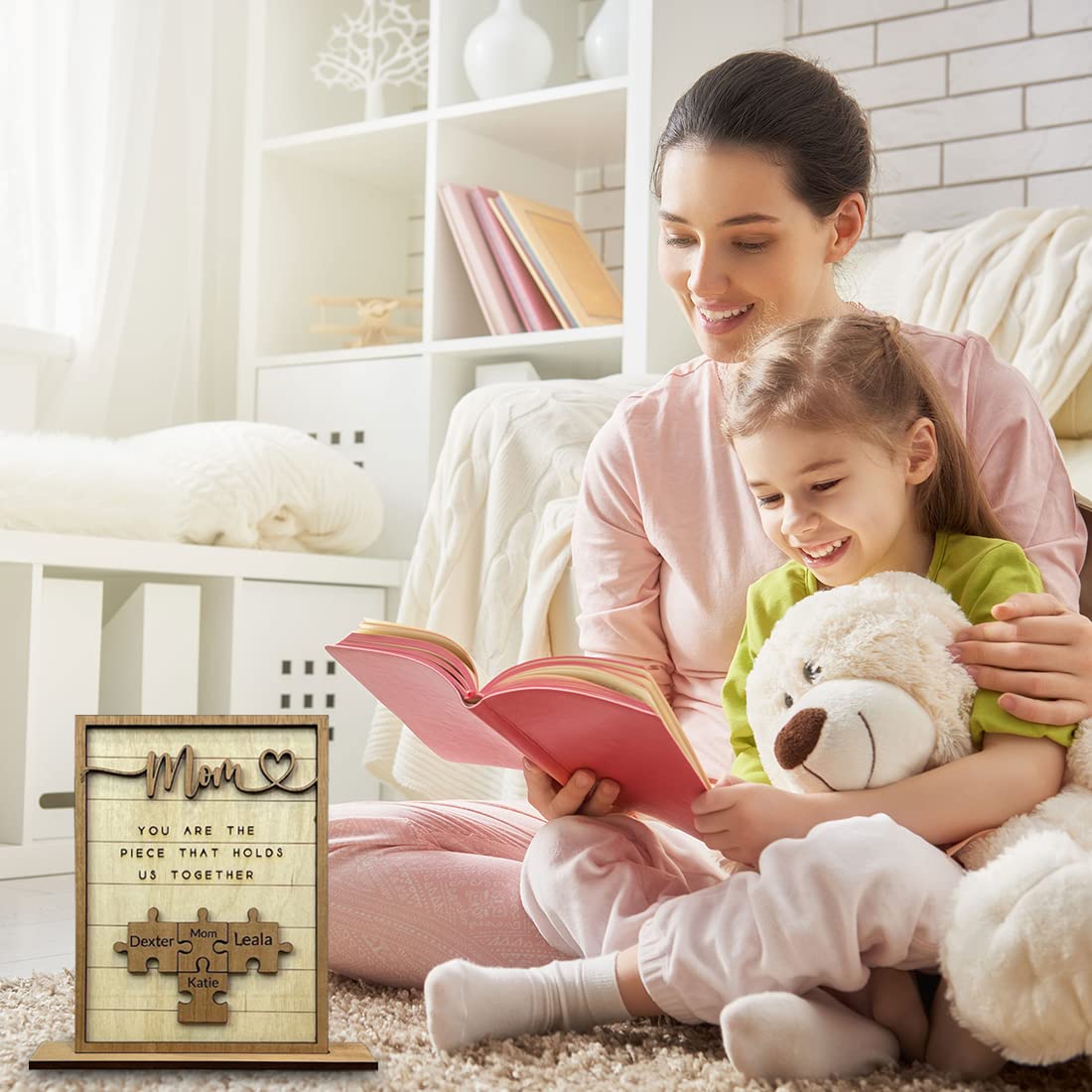 Rompecabezas personalizado handwerk -puzzle -shield eres la pieza que nos mantiene unidos la pieza de marco de rompecabezas de la mamá (pieza de rectángulo de rectificador de letrero -wood)