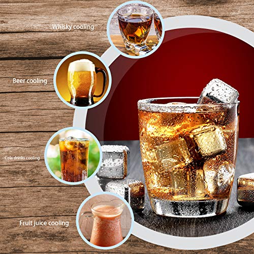 Whiskey Stones and Glass Set, Gifts for Him,Men,Father,Husband,Friends, 8 Stainless Steel Reusable Metal Ice Cubes, 2 Glasses Wooden Boxed with Ice Tong, Gift for Xmas Thanksgiving Anniversary