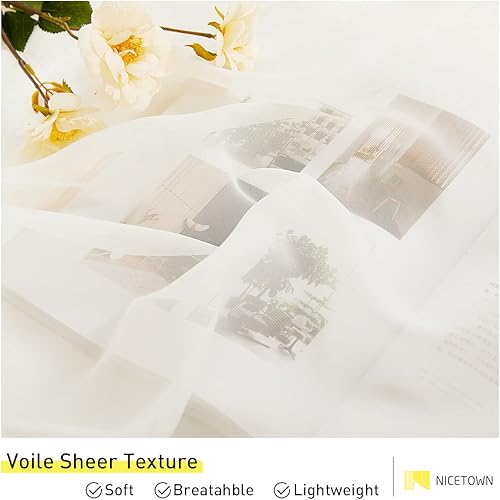 Miniatura 5 de NICETOWN 2 paneles de cortinas traslúcidas para exteriores, impermeables, desmontables, pestañas adhesivas, elegantes y aireadas, cortinas ligeras