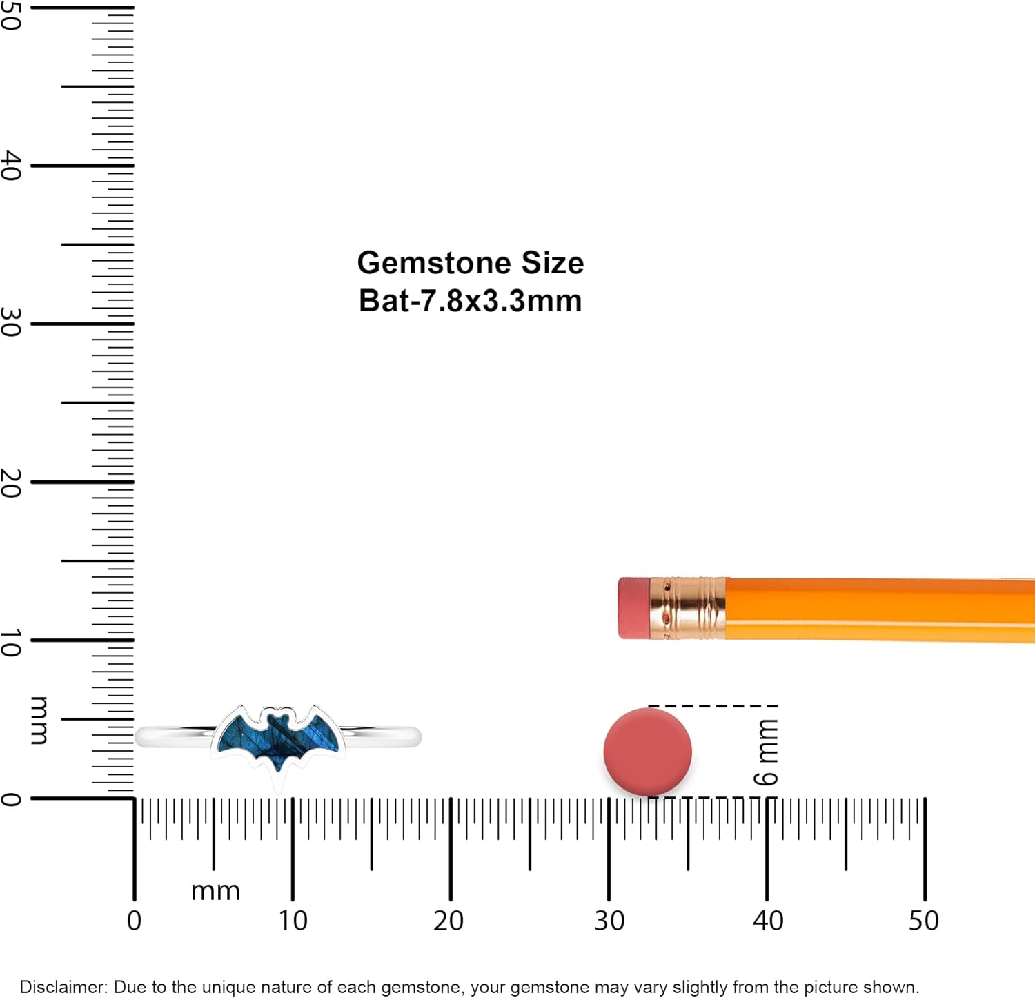 Bat Shape Natural Gemstones Stackable Rings for Women in 925 Sterling Silver | Birthstone Jewelry Gifts for Her (Bezel-Set)