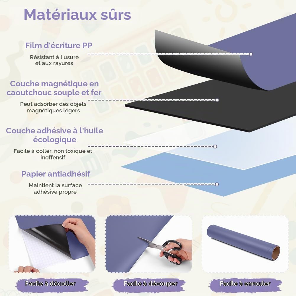 DiULi Tableau Magnetique Mural Enfant 44.5 x 100 cm, Tableau Aimante 2 en 1 Autocollant, Kit Complet avec 12 Marqueurs Craie Liquide, pour l'Apprentissage et la Creativite, Bleu