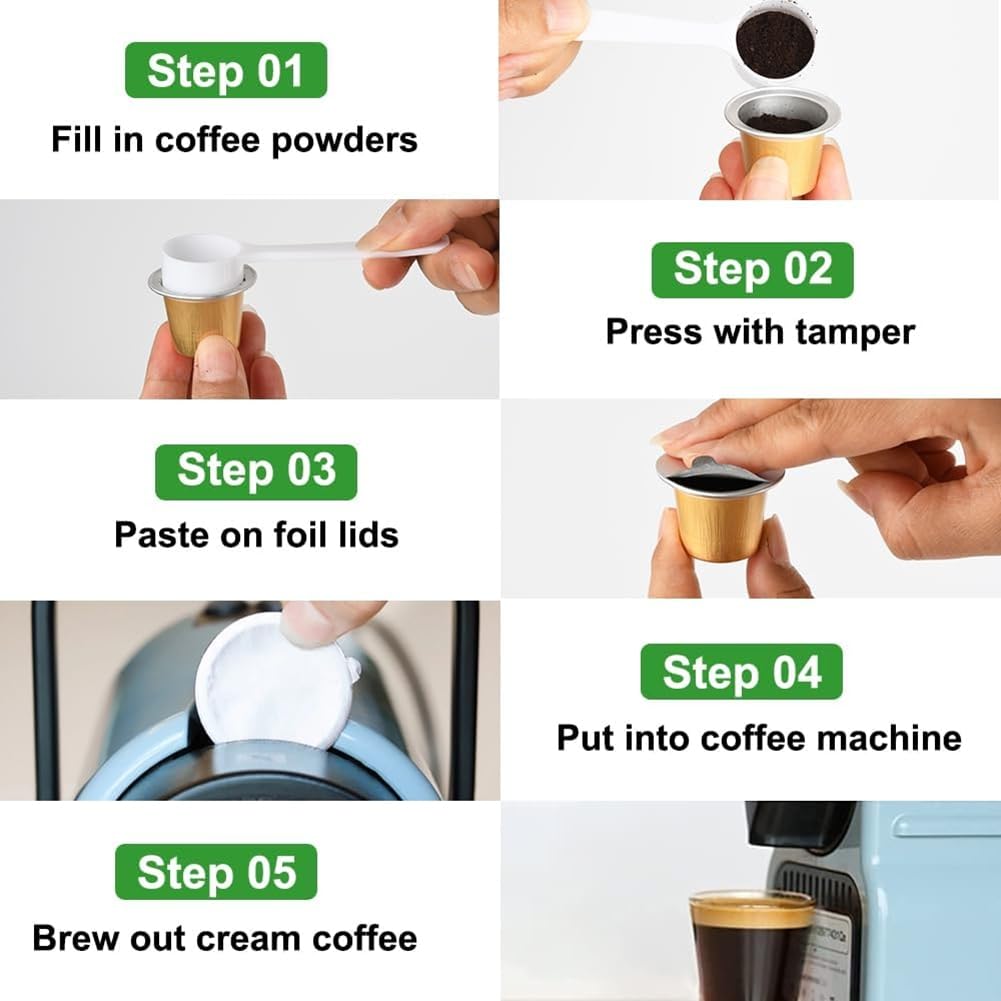 Cápsulas de repuesto para cápsulas de café (100 unidades, juego de vacío de aluminio para tus propias tazas de café espresso y kit de tapas adhesivas.