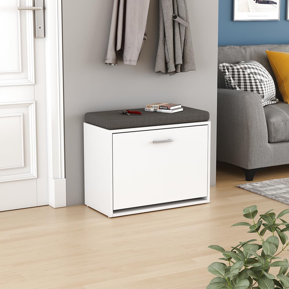 Vicco Panca scarpiera da ingresso Georg, Bianco, 60 x 49.5 cm