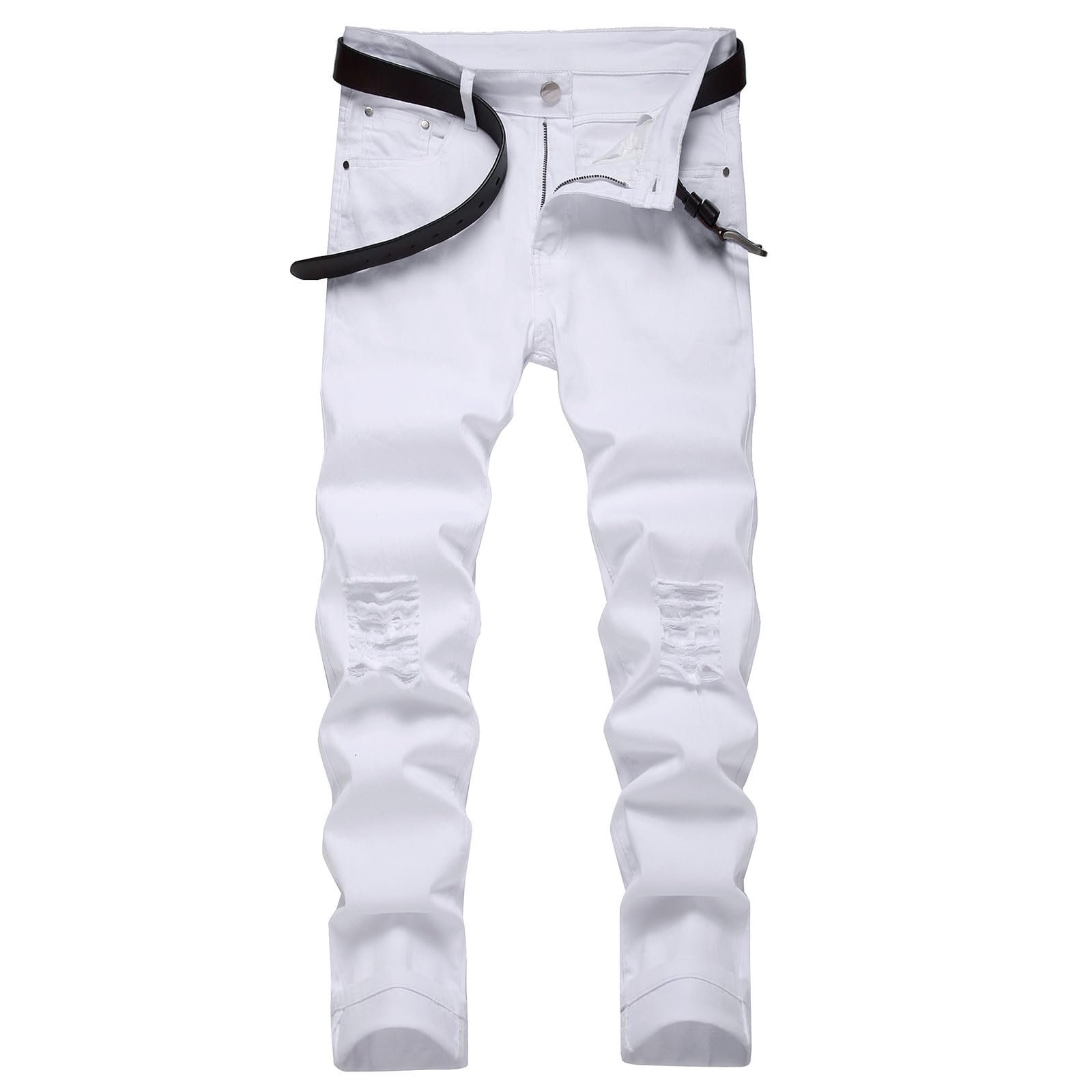 Mens Slim Fit Jeans Destroyed Distressed Taper Zipper Pants with Holes Boys Stylish Moto Biker Ripped Jeans 2025