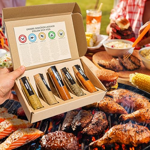 Foto von Premium Grillgewürzset, 5 BBQ Gourmet Gewürze mit Rezeptideen in hochwertigem Geschenkset für Männer und Frauen, Grillfreunde, Vatertagsgeschenk, Geburtstagsgeschenk