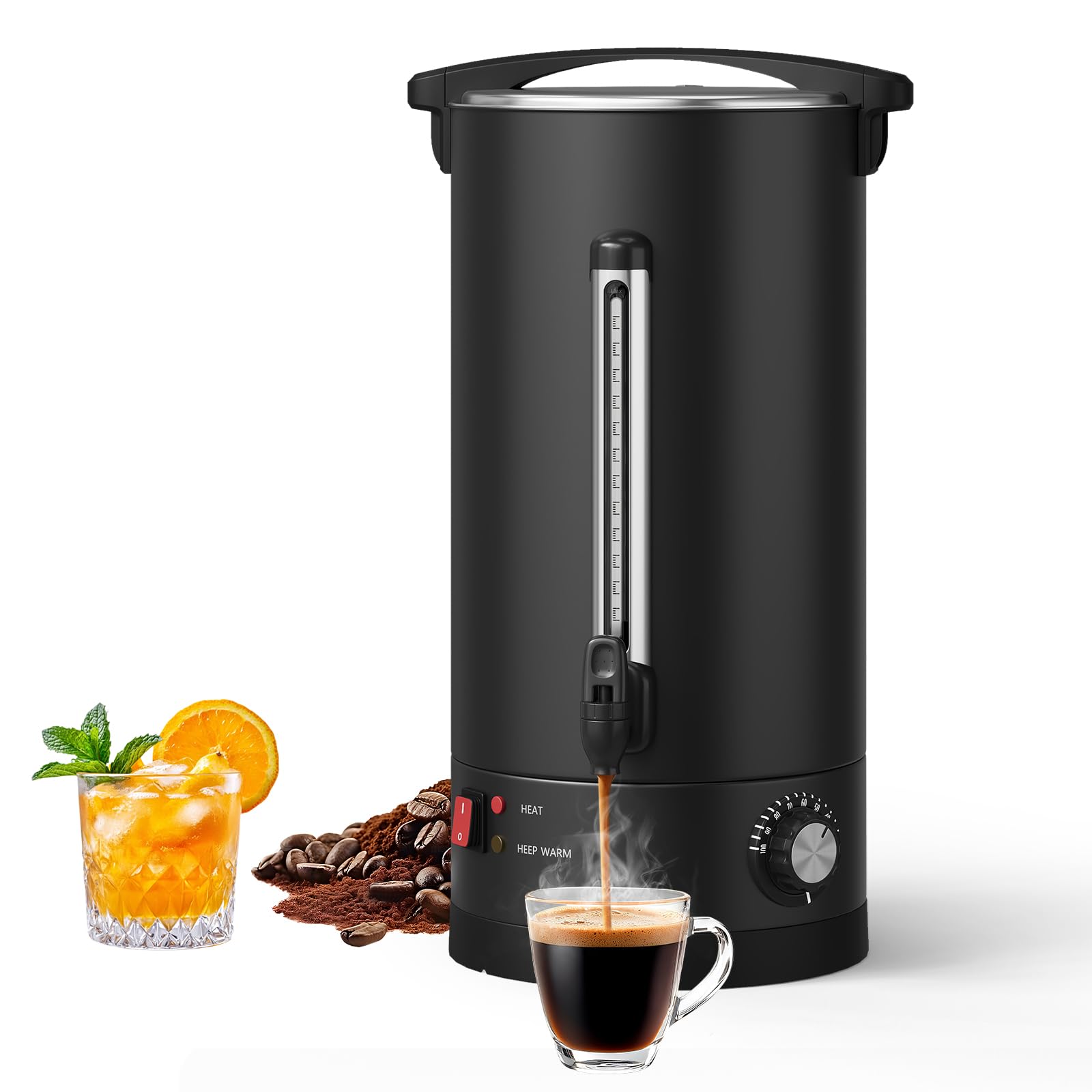 1200 Cup Coffee Urn, 18l/4.8 Gal Stainless Steel Commercial Coffee Maker, Double Wall Hot Beverage Dispenser with Auto Temp Control Faucet for Buffet, Catering, Wedding, Events, Black