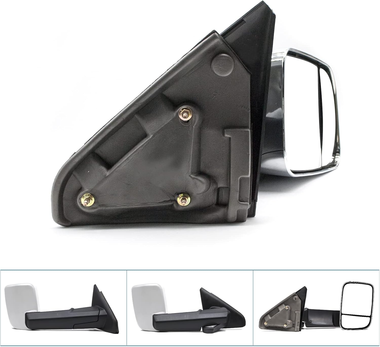 ReYee A Pair of Towing Mirrors fit for 2002-2008 Dodge Ram 1500, 2003-2009 Dodge Ram 2500 3500 Tow Mirror with Manual Adjustment Glass Manual Flip Up Folding Chrome Cap