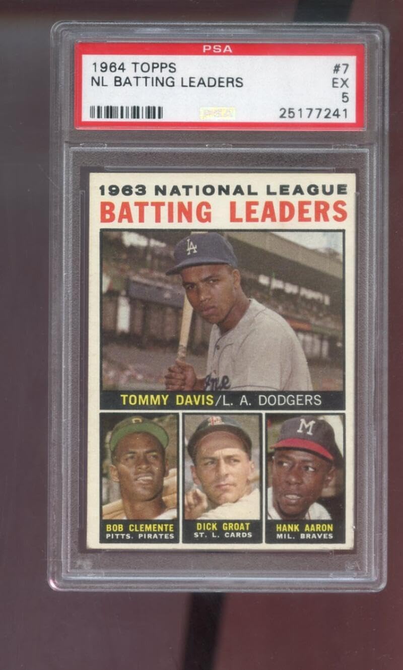 1964 Topps #5 Batting Leaders Tommy Davis Bob Roberto Clemente Dick Groat Hank Aaron PSA 5 Graded Baseball Card MLB National League NL N.L.