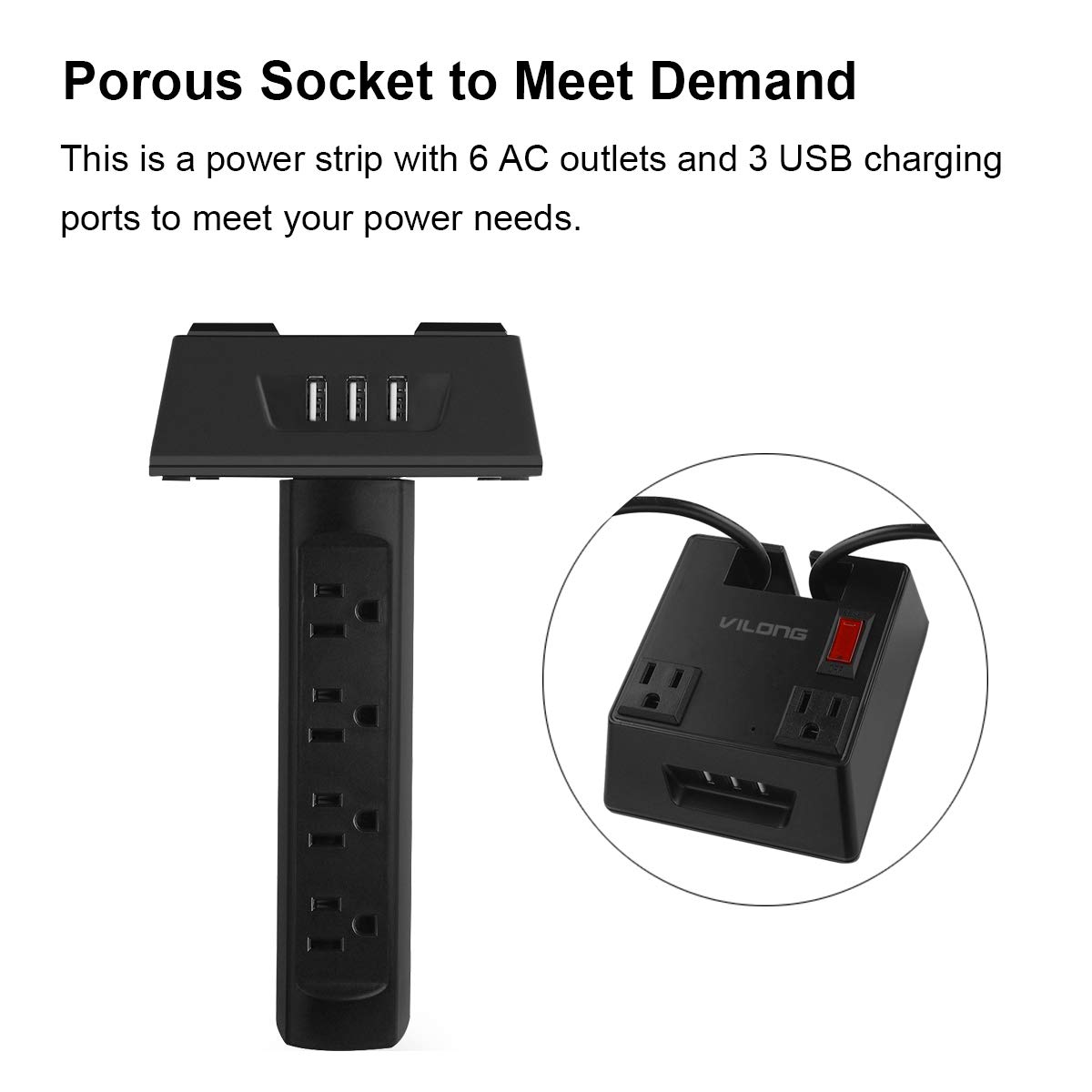 Desk Power Strips, 2in1 Combined Power Outlets, Desktop Recessed