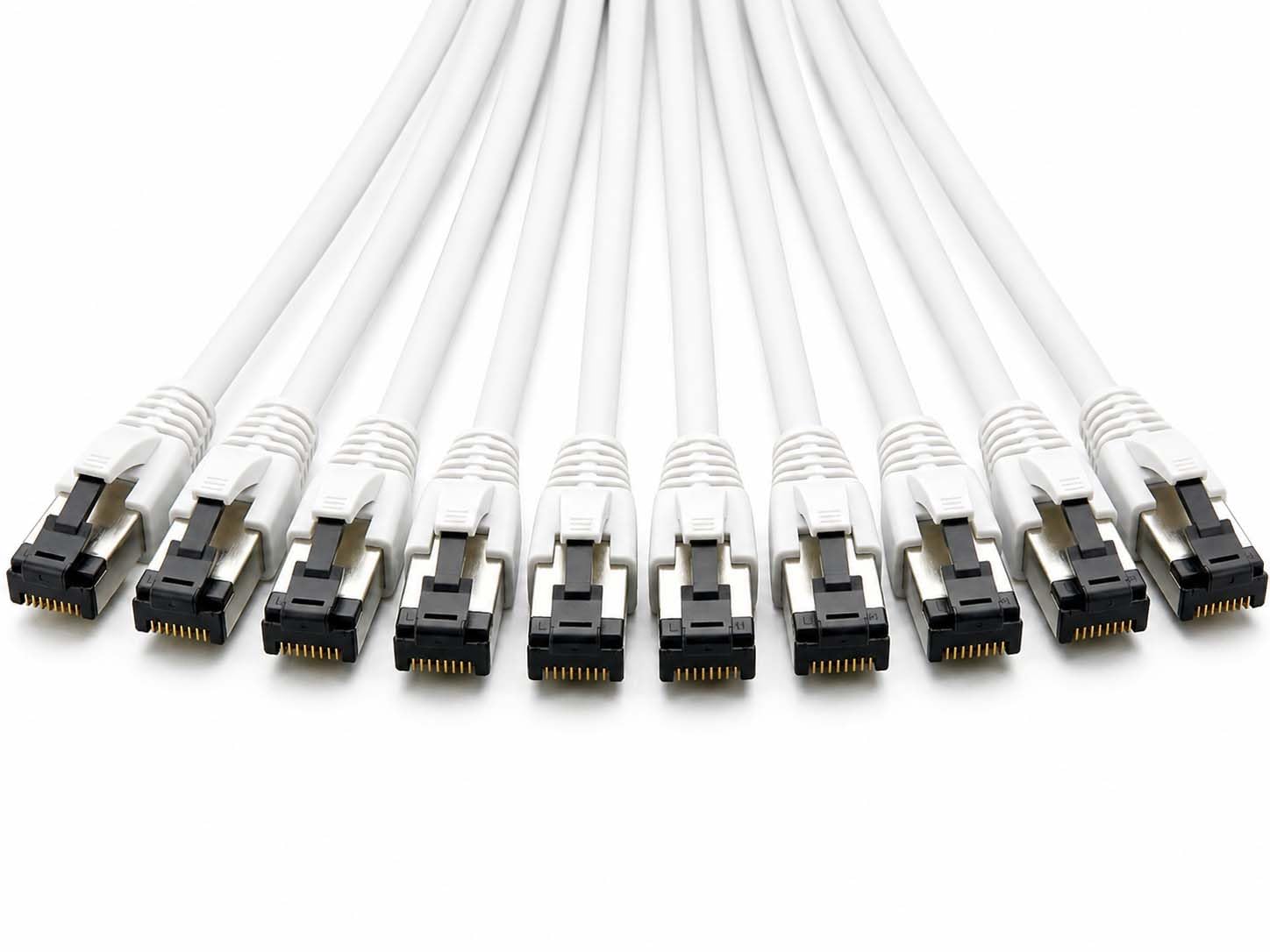Cavo di rete CAT 8.1, 2 m, bianco, 10 pezzi, cavo patch RJ45 LAN, 40 Gbit/s, 2000 MHz, F/FTP PiMF, LSZH, cavo Ethernet Gigabit ad alta velocità