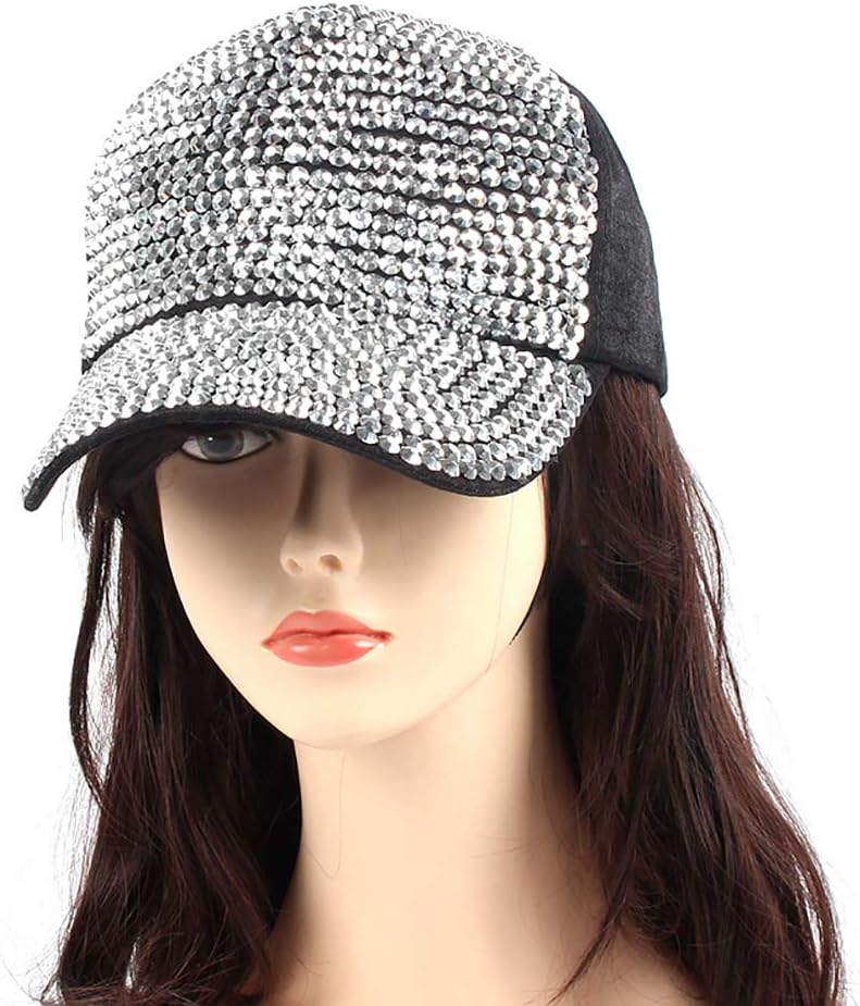 Gudessly Women Studded Rhinestone Crystals Adjustable Baseball Cap Plain Sparkle Bling Denim Sun Hat - Image 4