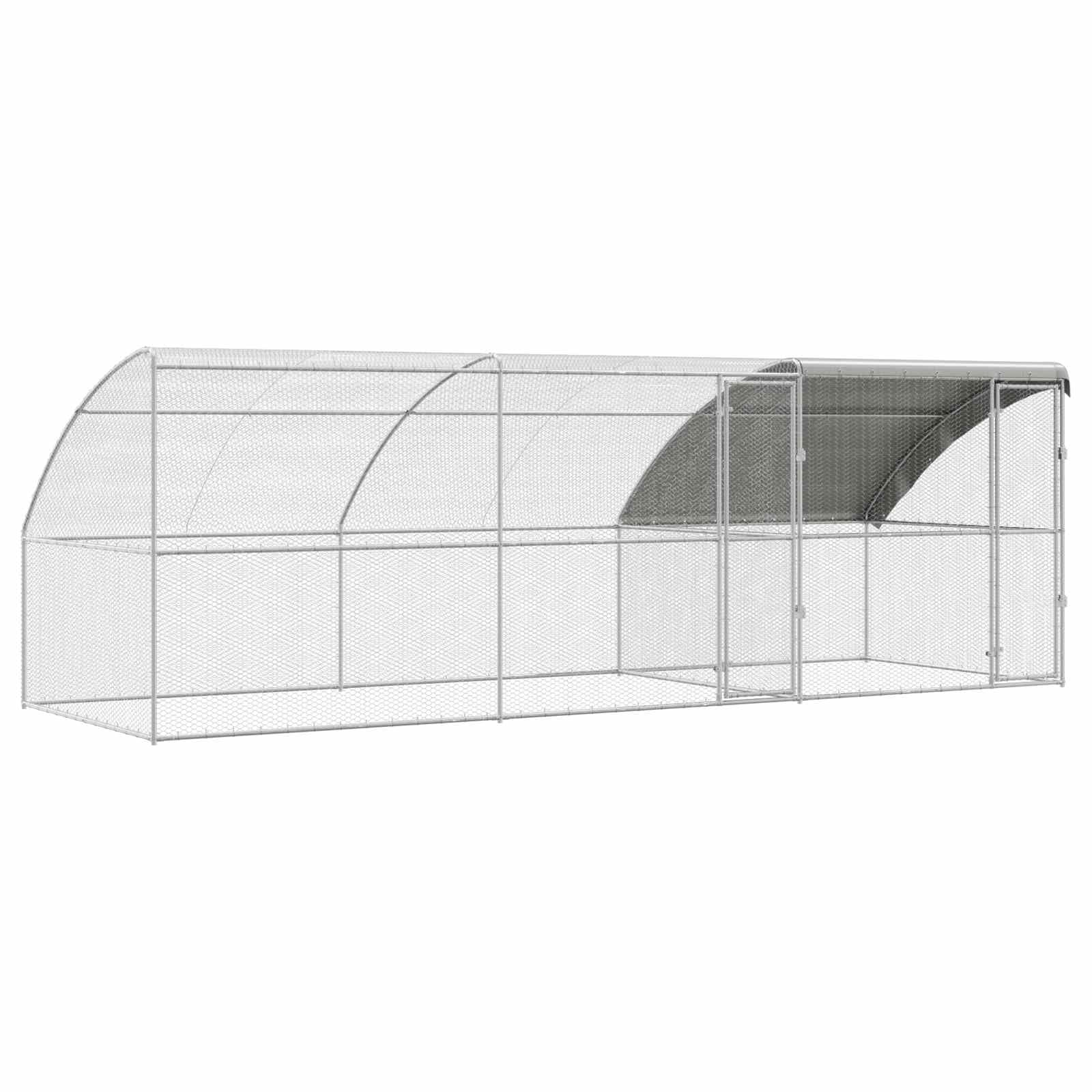 Gabbia per polli, 3 pezzi, argento, 600 x 200 x 200 cm, in acciaio e PE, gabbia per polli, conigli, oce, colombe e quaglie, 2 ante