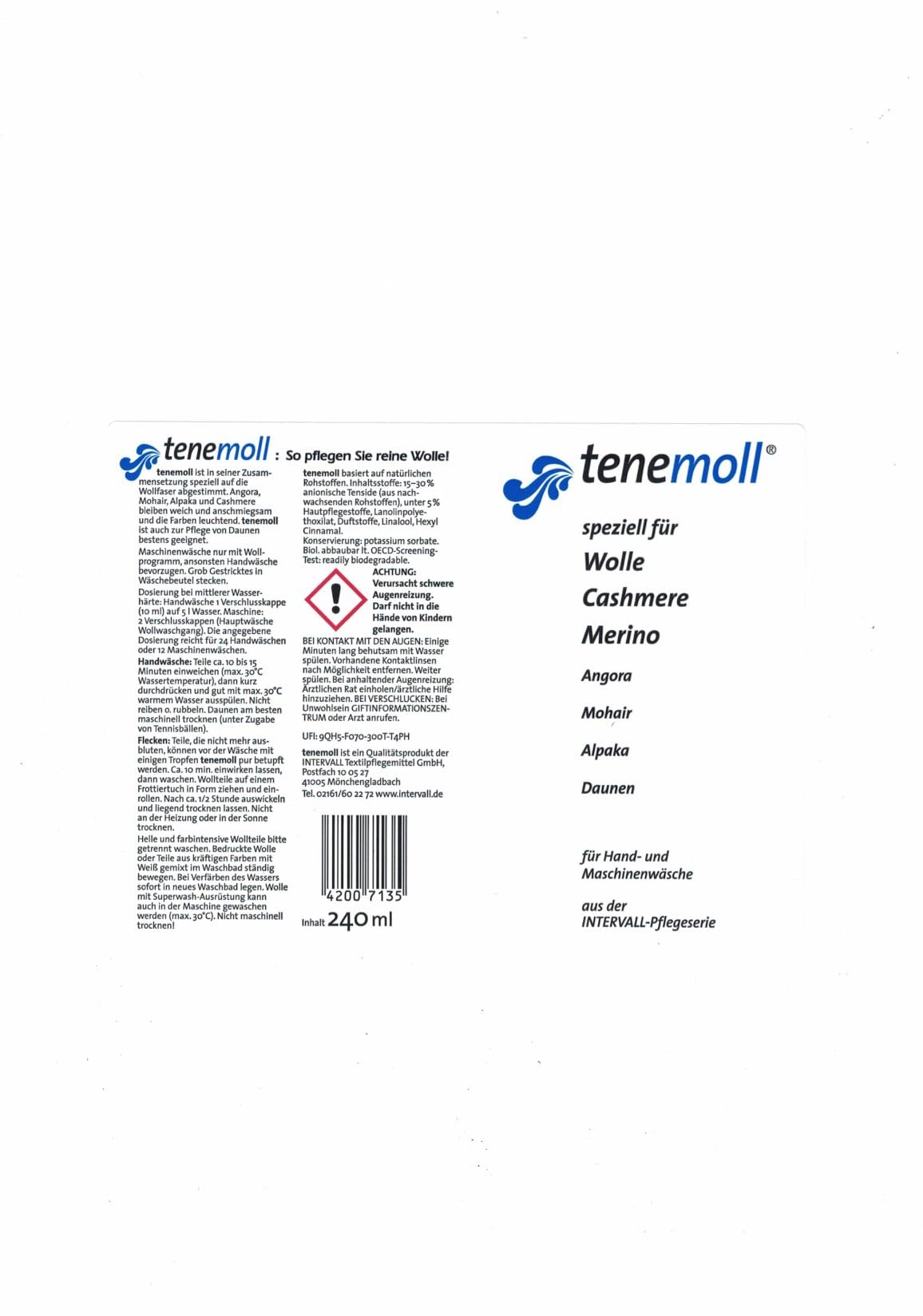Detersivo lana concentrato Tenemoll liquido – con sacchetto per bucato Olanmarp, per lana e capi delicati, lavaggio a mano e in lavatrice, detersivo delicato (480ml)