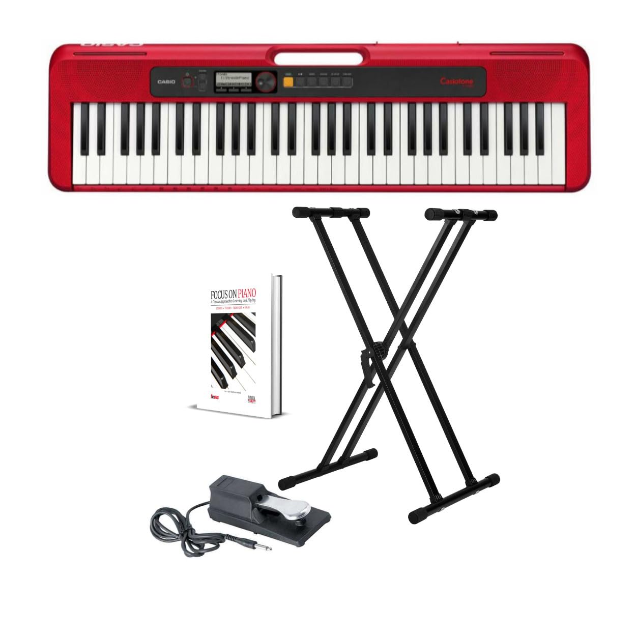 Casiotone CT-S200 61 Key Portable Digital Keyboard Red Bundle | Includes Adjustable Doubl…