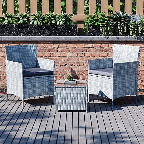 Garden Vida Bali 2 Seater 1 Square Table Rattan Set With Cushions Outdoor Garden Patio Furniture 3Pcs (Grey) - Image 3